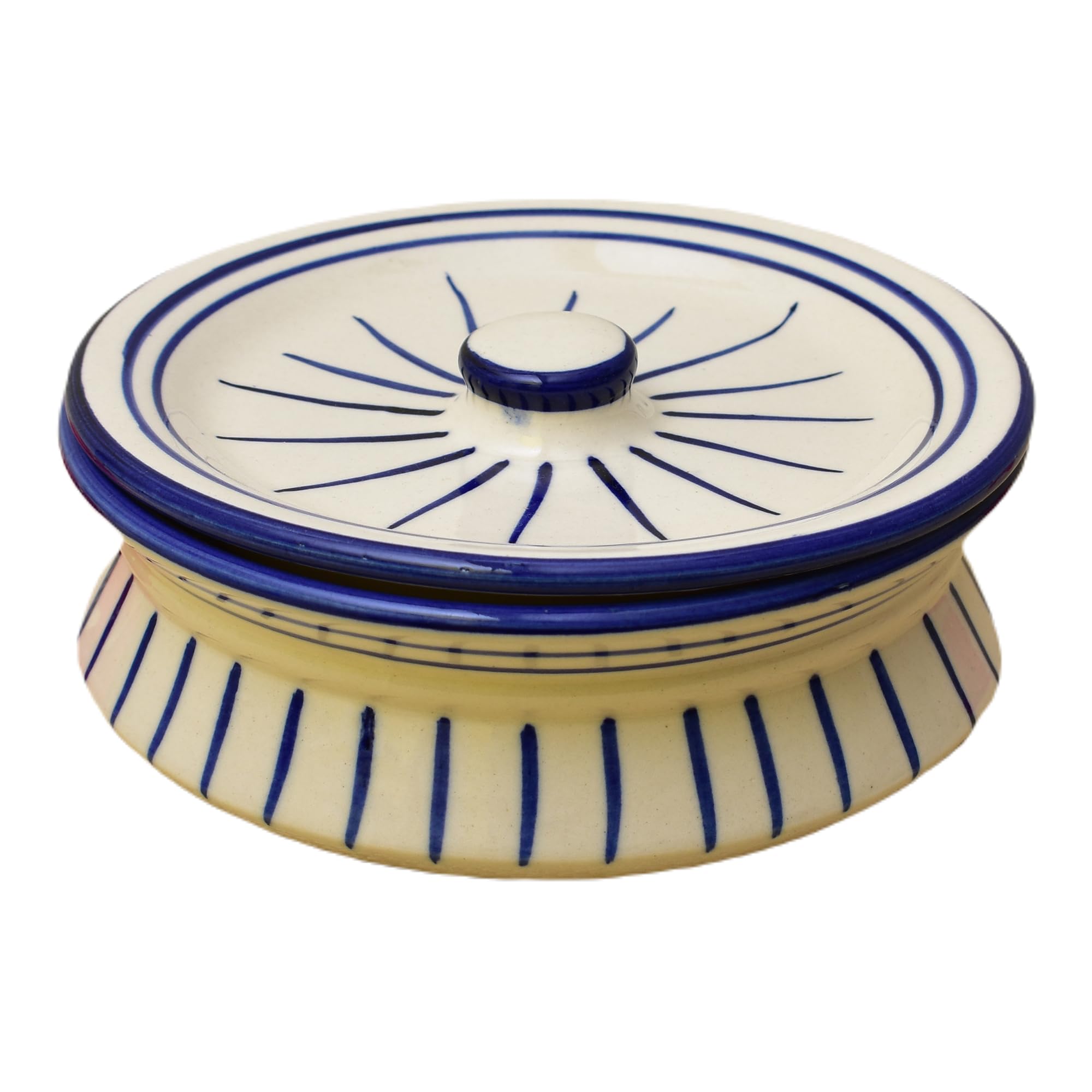 Kunhar Ceramic Donga with Lid, Ceramic Serving Casserole, 800 Ml, 1 Piece, White Green Line (Size 2 Number) - Image 5