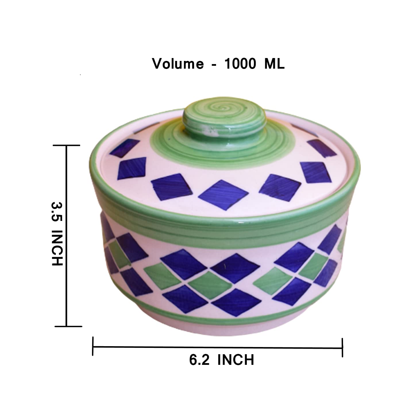 Kunhar Ceramic Donga With Lid, Ceramic Serving Donga, 1000 Ml, 1 Piece, Blue Green - Image 2