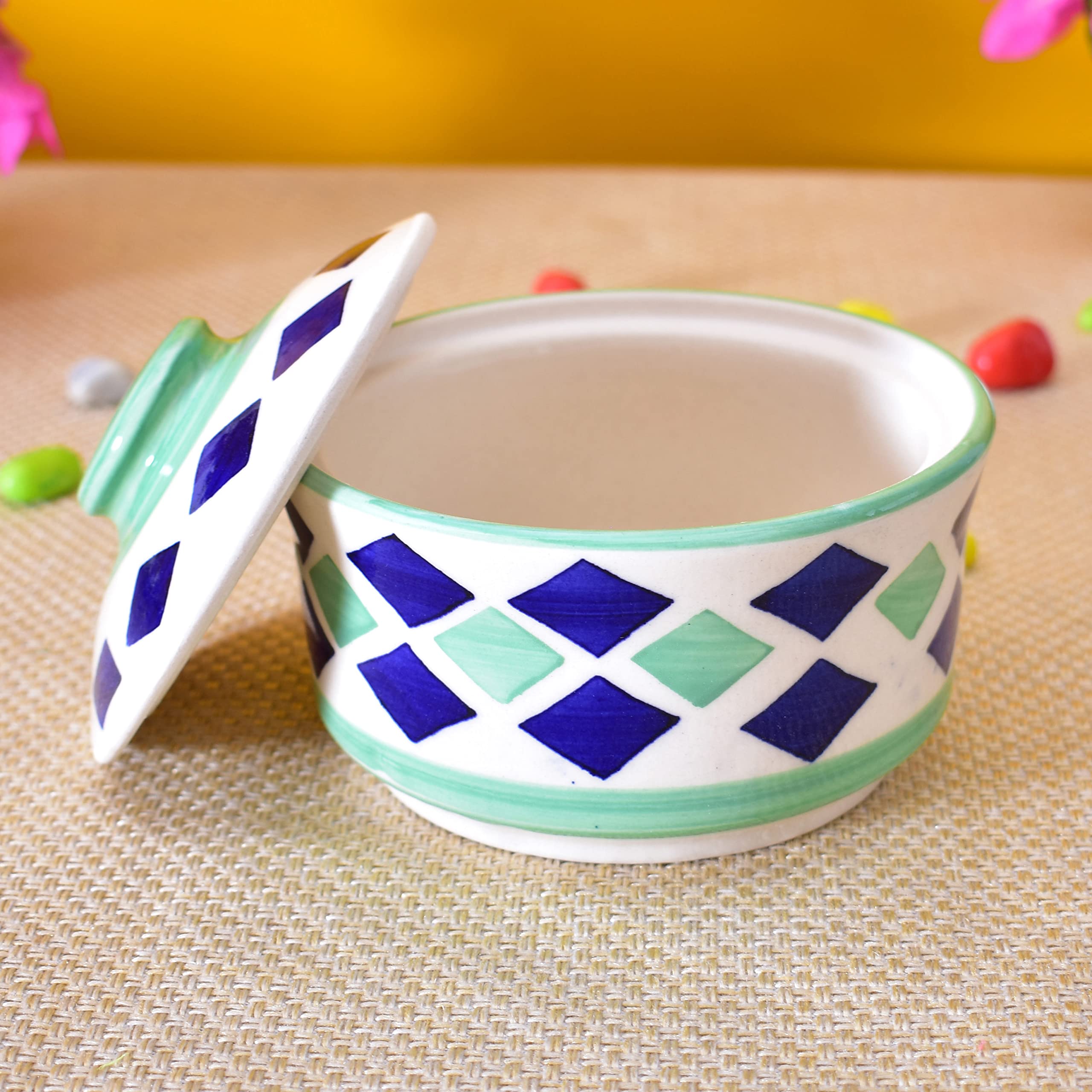 Kunhar Ceramic Donga With Lid, Ceramic Serving Donga, 1000 Ml, 1 Piece, Blue Green - Image 4