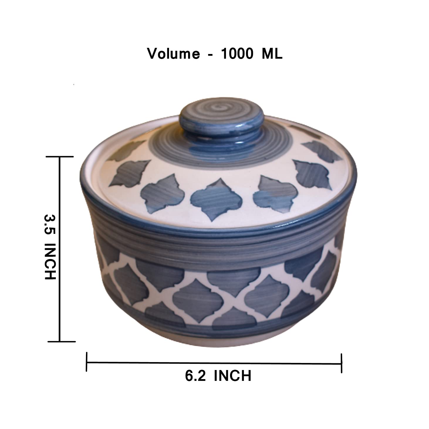 Kunhar Ceramic Donga Lid Ceramic Serving Donga 1000 ML 1 Piece Grey Kitchen Serving Bowl Durable Microwave Safe Dishwasher Safe - Image 2