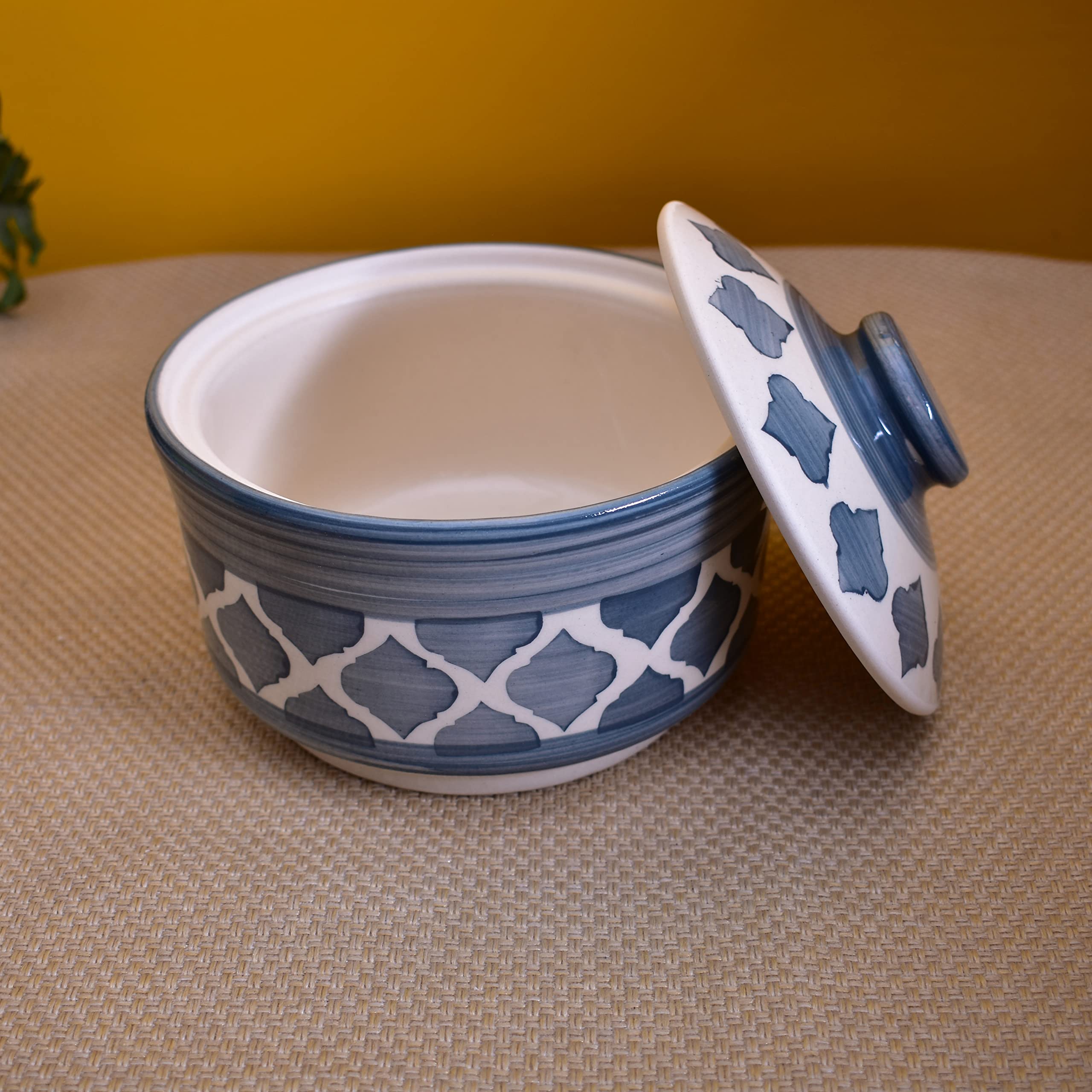 Kunhar Ceramic Donga Lid Ceramic Serving Donga 1000 ML 1 Piece Grey Kitchen Serving Bowl Durable Microwave Safe Dishwasher Safe - Image 4