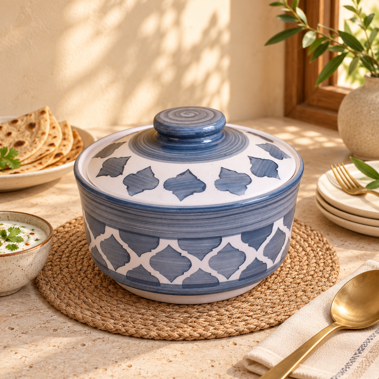 Kunhar Ceramic Donga Lid Ceramic Serving Donga 1000 ML 1 Piece Grey Kitchen Serving Bowl Durable Microwave Safe Dishwasher Safe