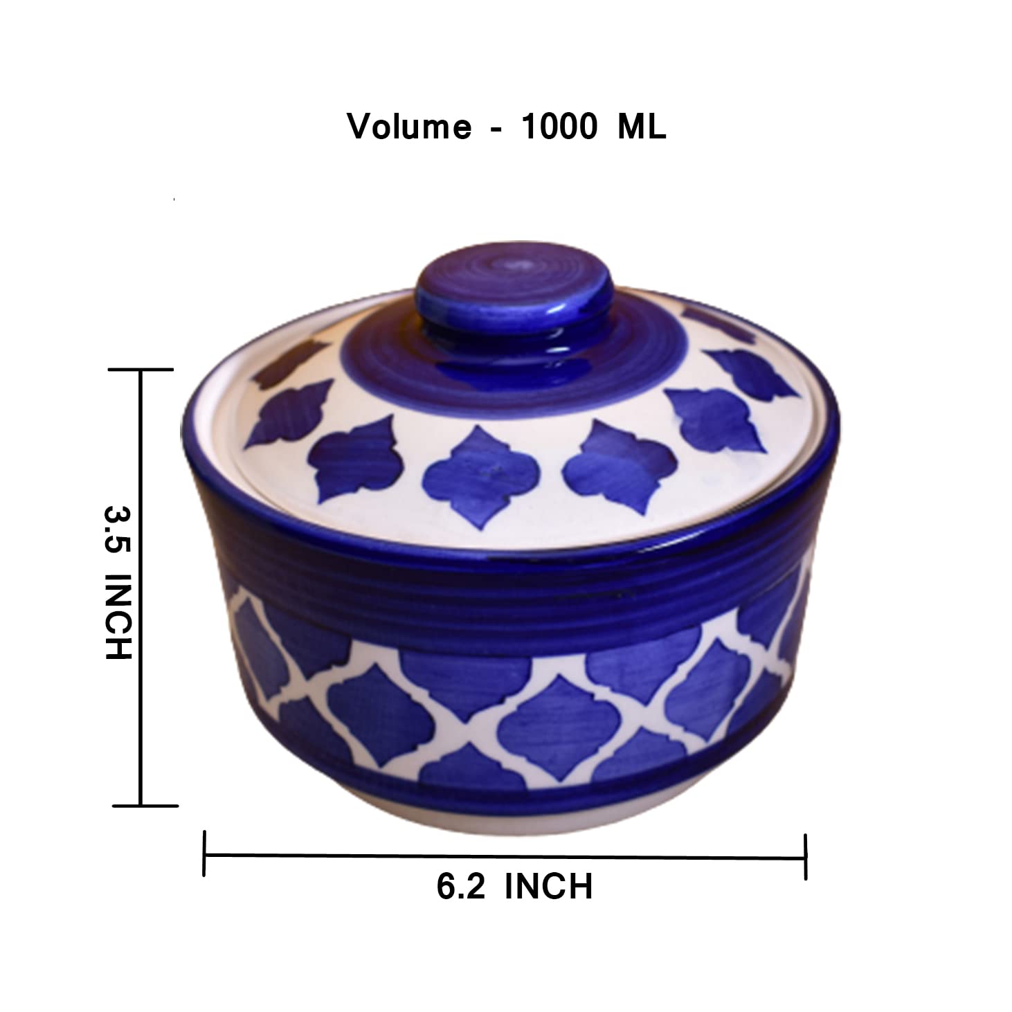 Kunhar Ceramic Donga With Lid, Ceramic Serving Donga, 1000 Ml, 1 Piece, Blue Chidi - Image 2