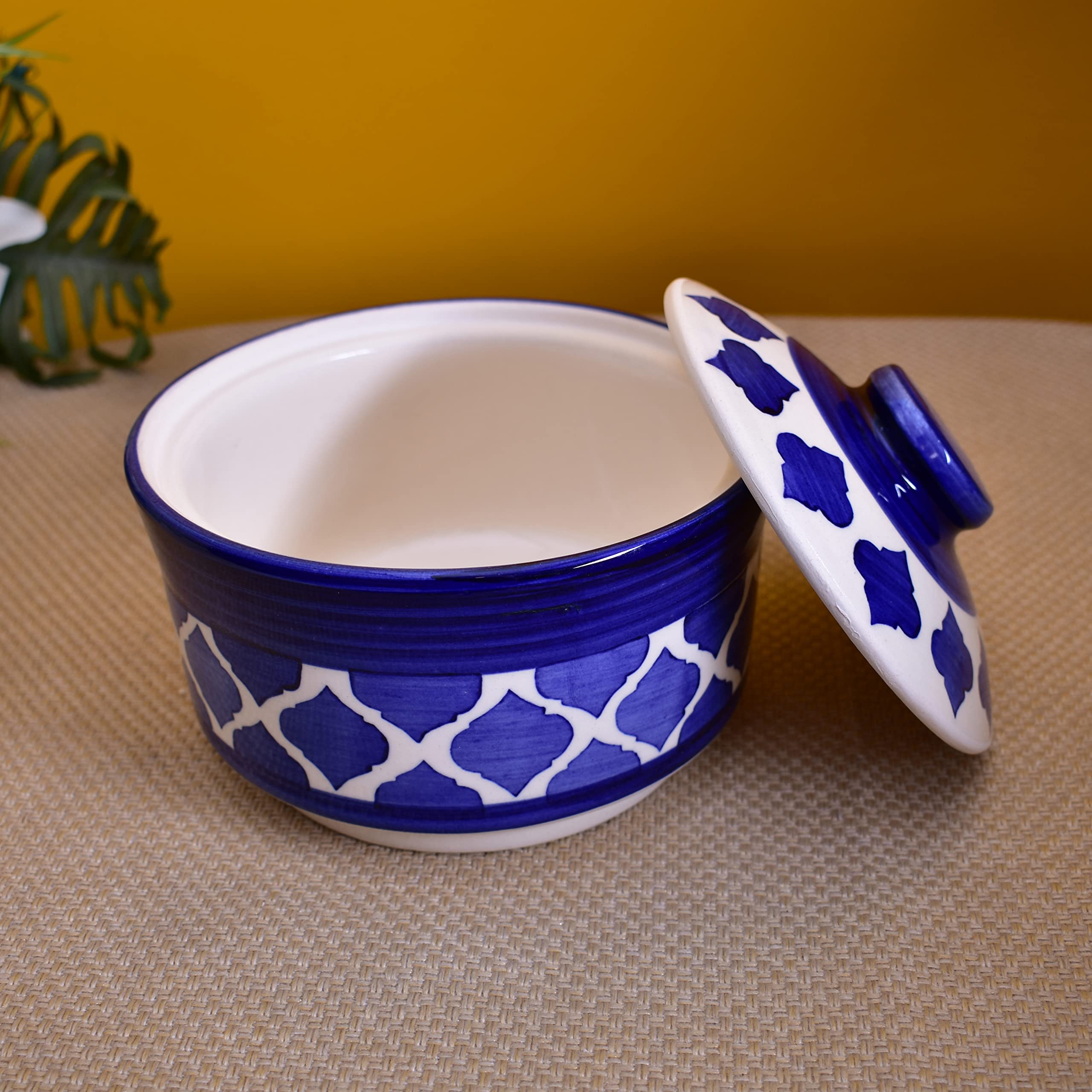 Kunhar Ceramic Donga With Lid, Ceramic Serving Donga, 1000 Ml, 1 Piece, Blue Chidi - Image 4