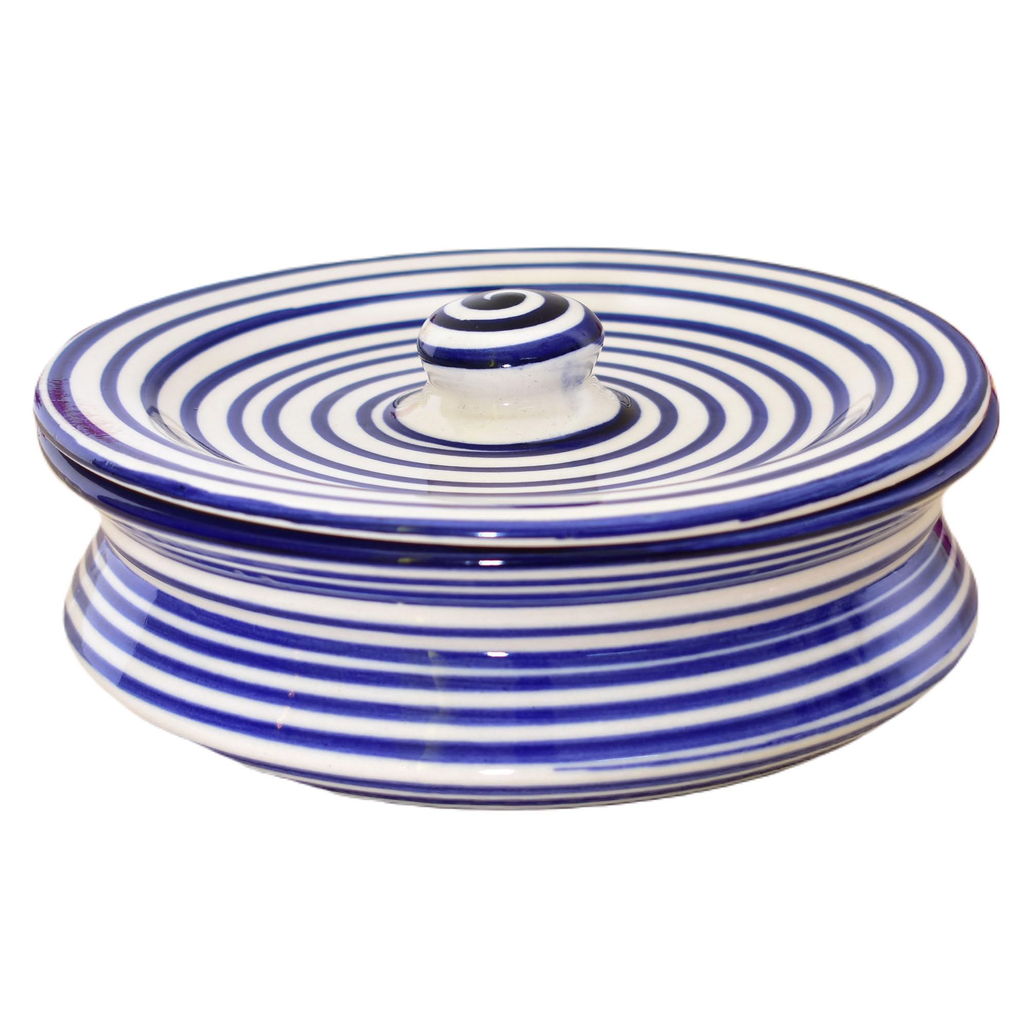 Kunhar Ceramic Donga with Lid, Ceramic Serving Casserole, 1100 Ml, 1 Piece, Blue Ring Line (Size 1 Number) - Image 4