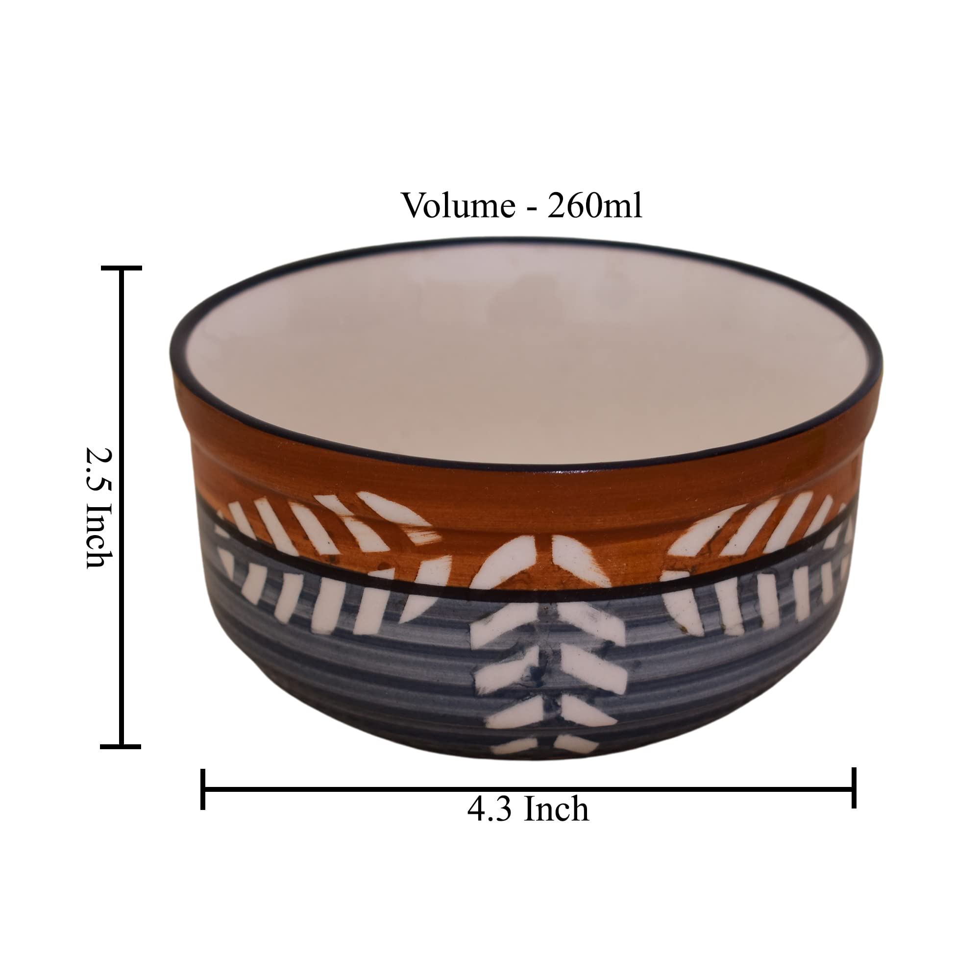 Kunhar Ceramic Bowls, Serving Bowls - 260 ML, 4 Pieces, Brown Grey - Image 2