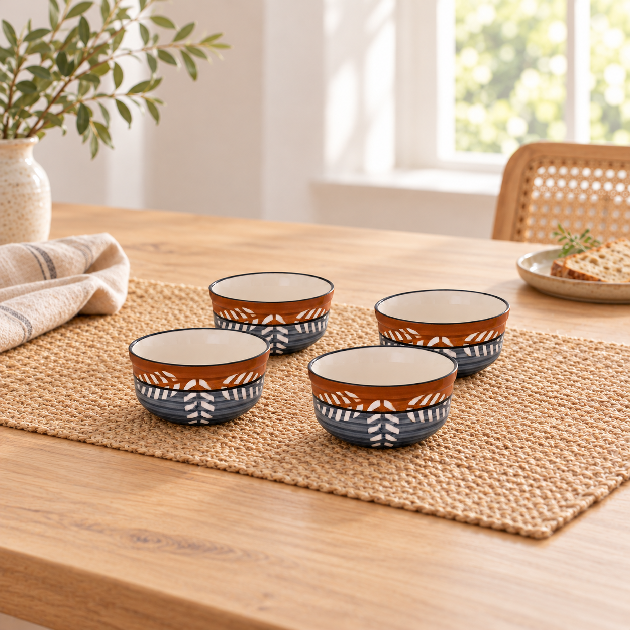 Kunhar Ceramic Bowls, Serving Bowls - 260 ML, 4 Pieces, Brown Grey