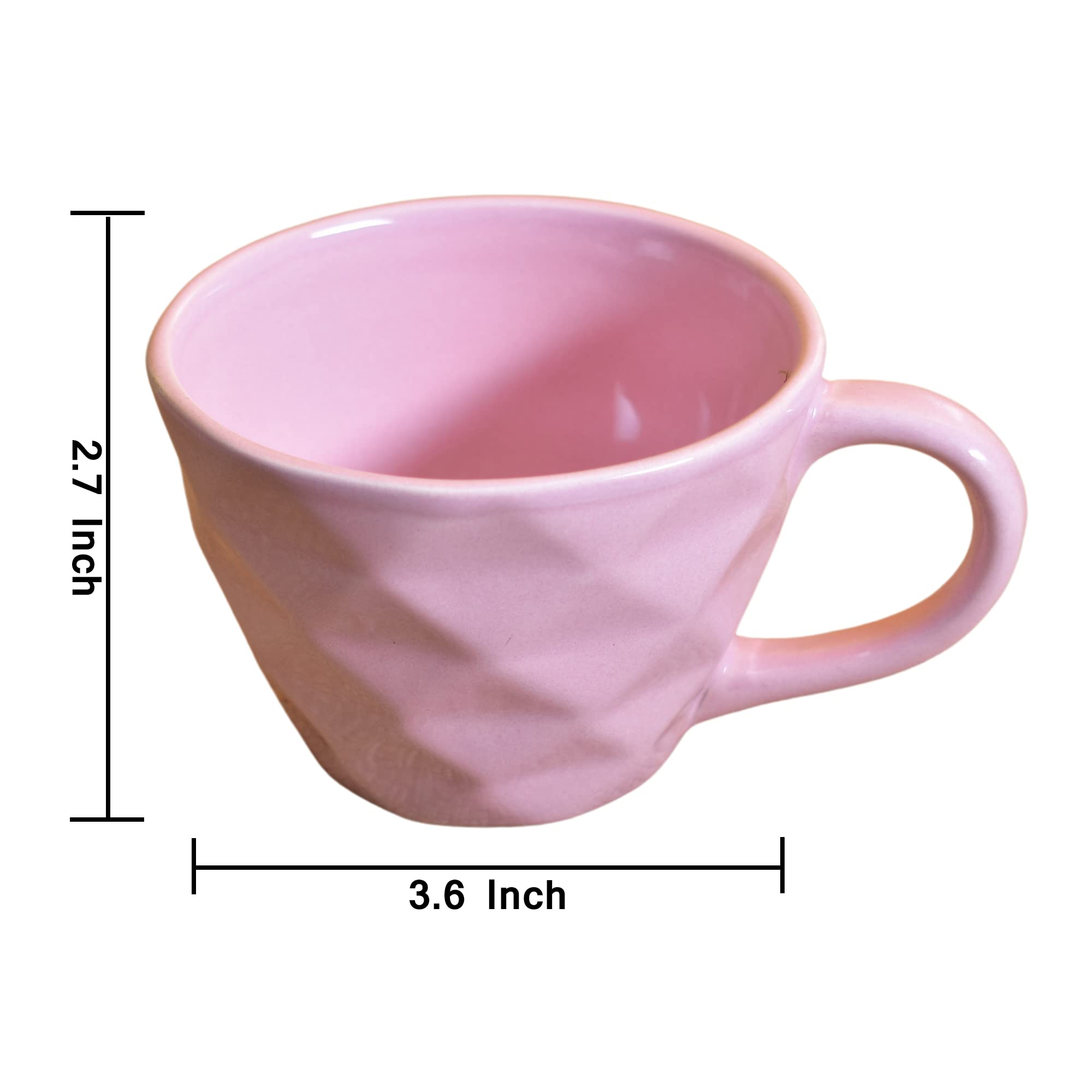 Kunhar Ceramic Diamond Shape Milk Mug, Coffee Mug, Soup Mug - 2 Pieces, Light Pink, 250ml - Image 2