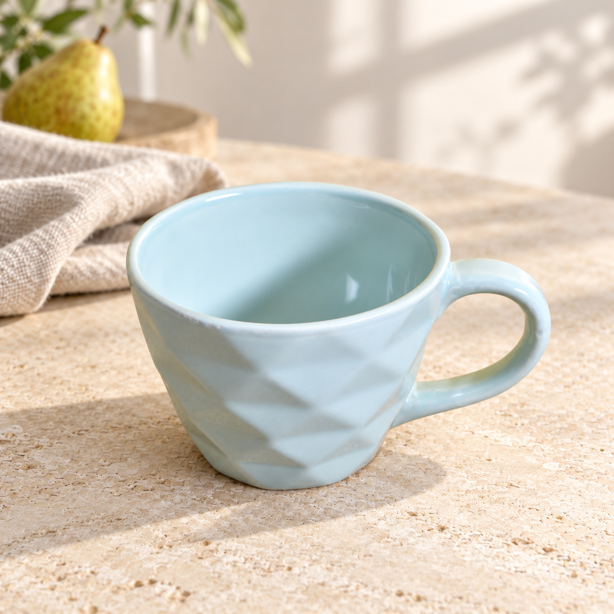 Kunhar Ceramic Diamond Shape Milk Mug, Coffee Mug, Soup Mug - 1 Piece, Cloudy Blue, 250ml