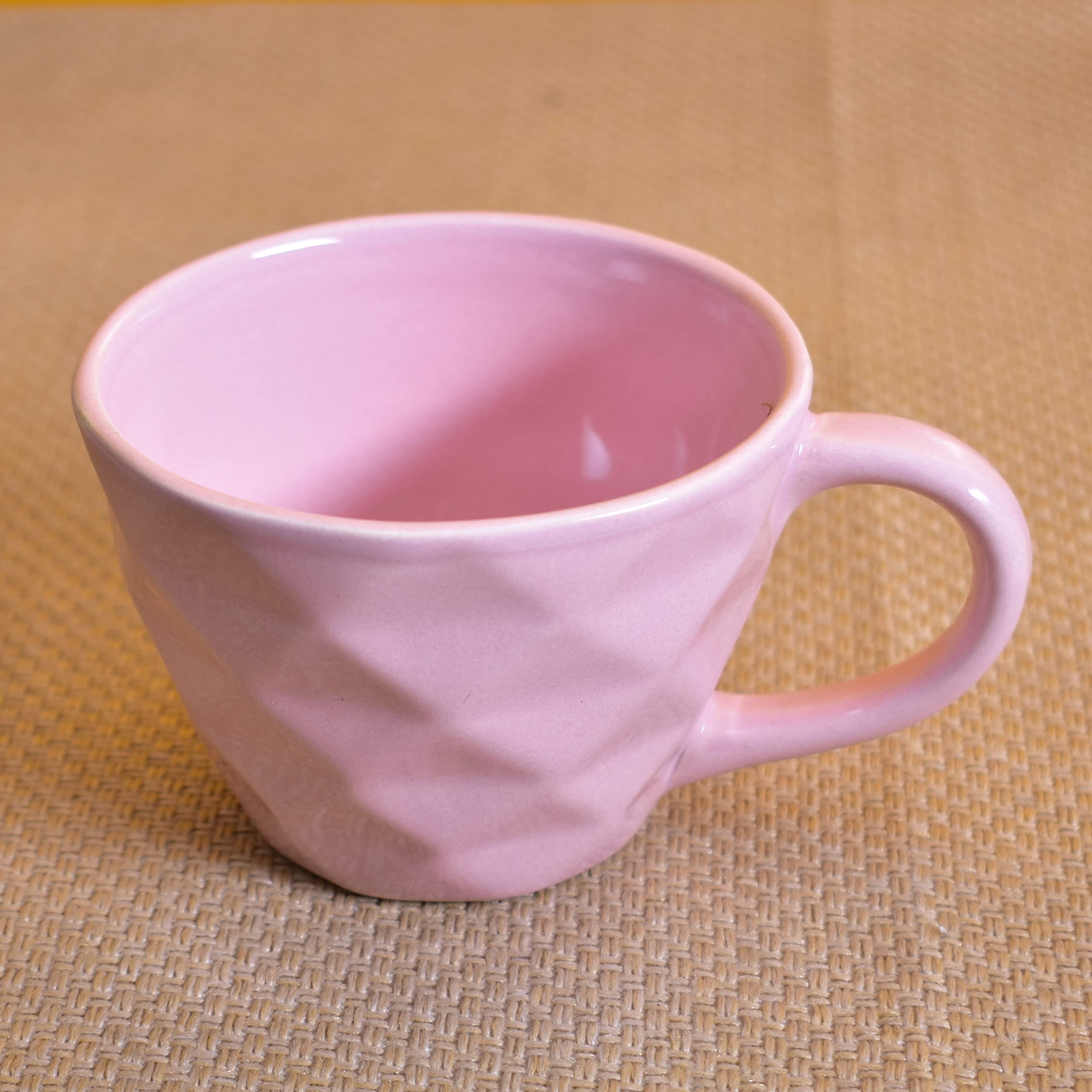 Kunhar Ceramic Diamond Shape Milk Mug, Coffee Mug, Soup Mug - 4 Pieces, Light Pink, 250ml - Image 3