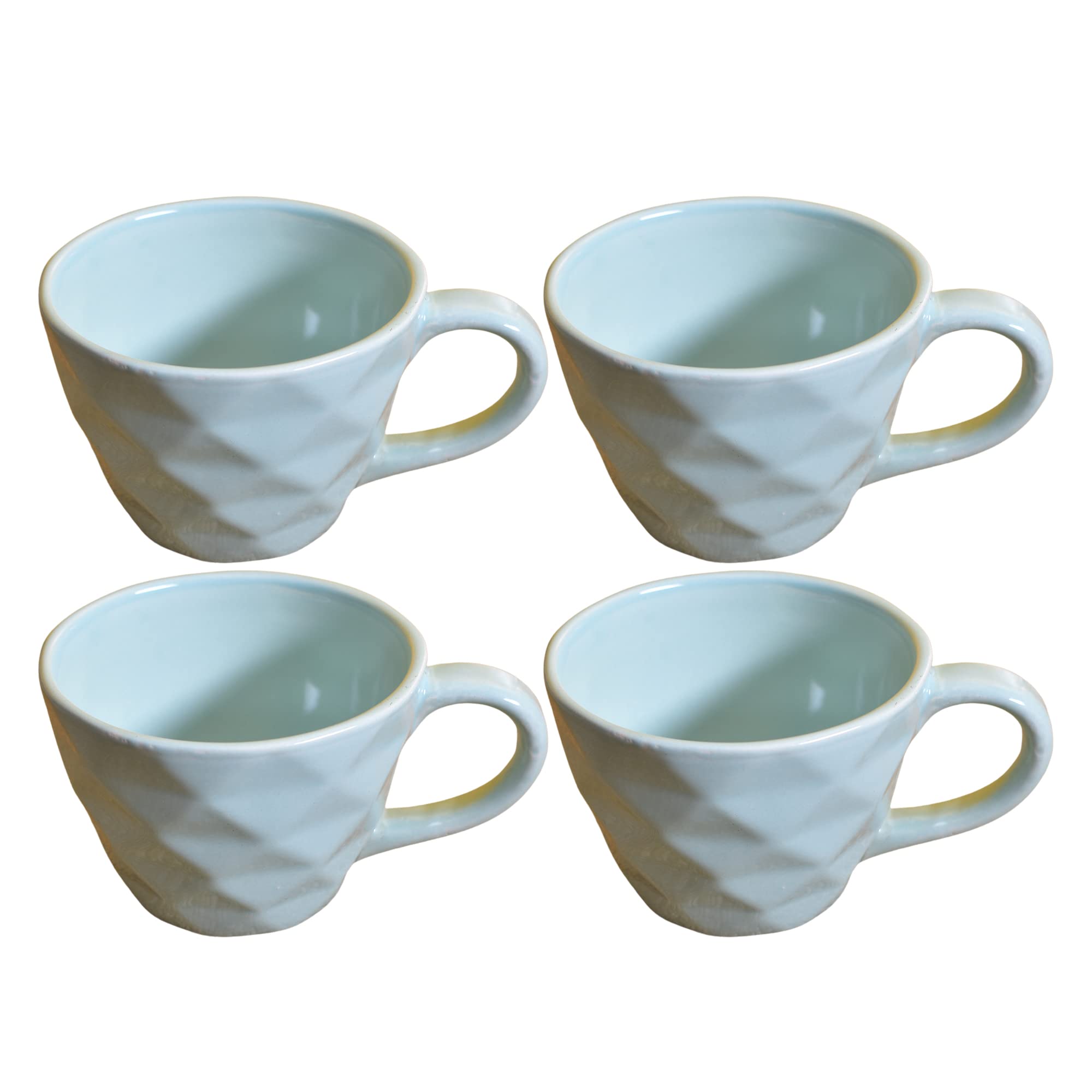 Kunhar Ceramic Diamond Shape Milk Mug, Coffee Mug, Soup Mug - 4 Pieces, Cloudy Blue, 250ml