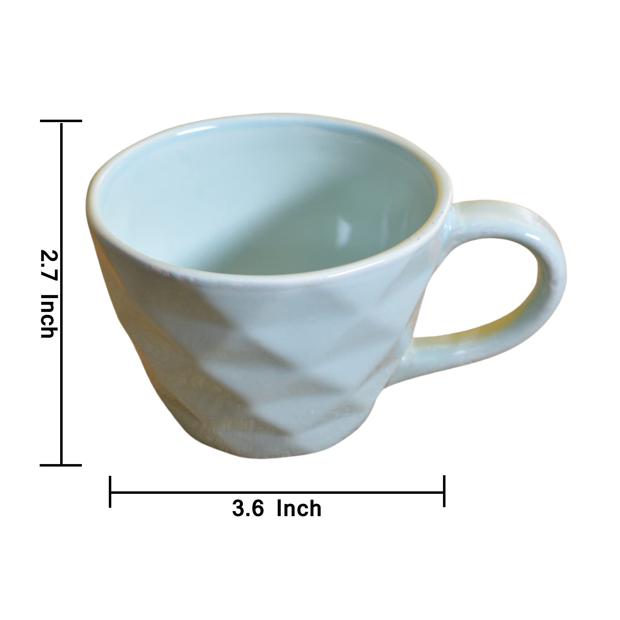 Kunhar Ceramic Diamond Shape Milk Mug, Coffee Mug, Soup Mug - 4 Pieces, Cloudy Blue, 250ml - Image 2