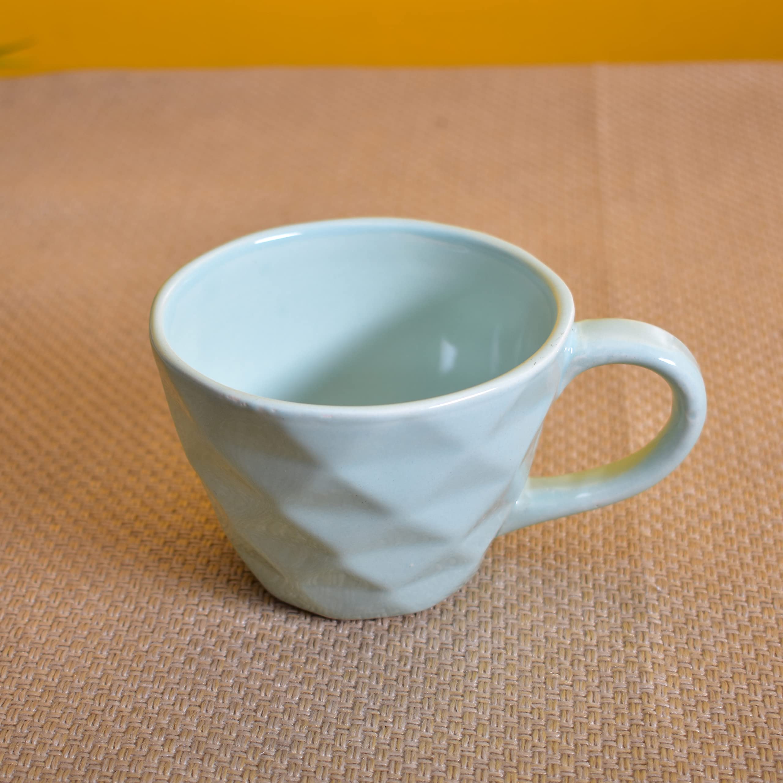 Kunhar Ceramic Diamond Shape Milk Mug, Coffee Mug, Soup Mug - 4 Pieces, Cloudy Blue, 250ml - Image 3