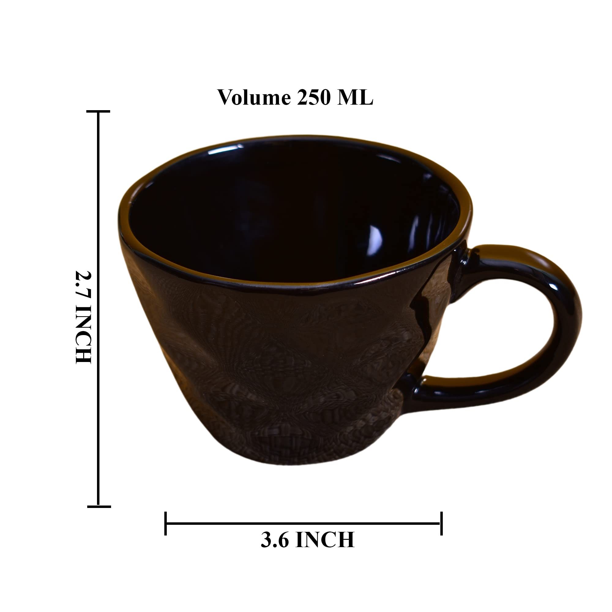 Kunhar Ceramic Diamond Shape Milk Mug, Coffee Mug, Soup Mug - 2 Pieces, Black, 250ml - Image 2