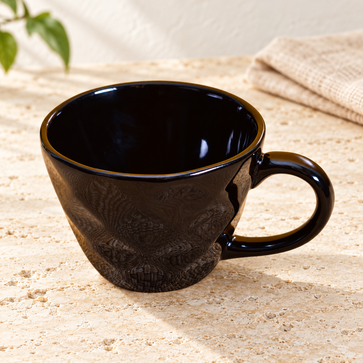 Kunhar Ceramic Diamond Shape Milk Mug, Coffee Mug, Soup Mug - 1 Piece, Black, 250ml