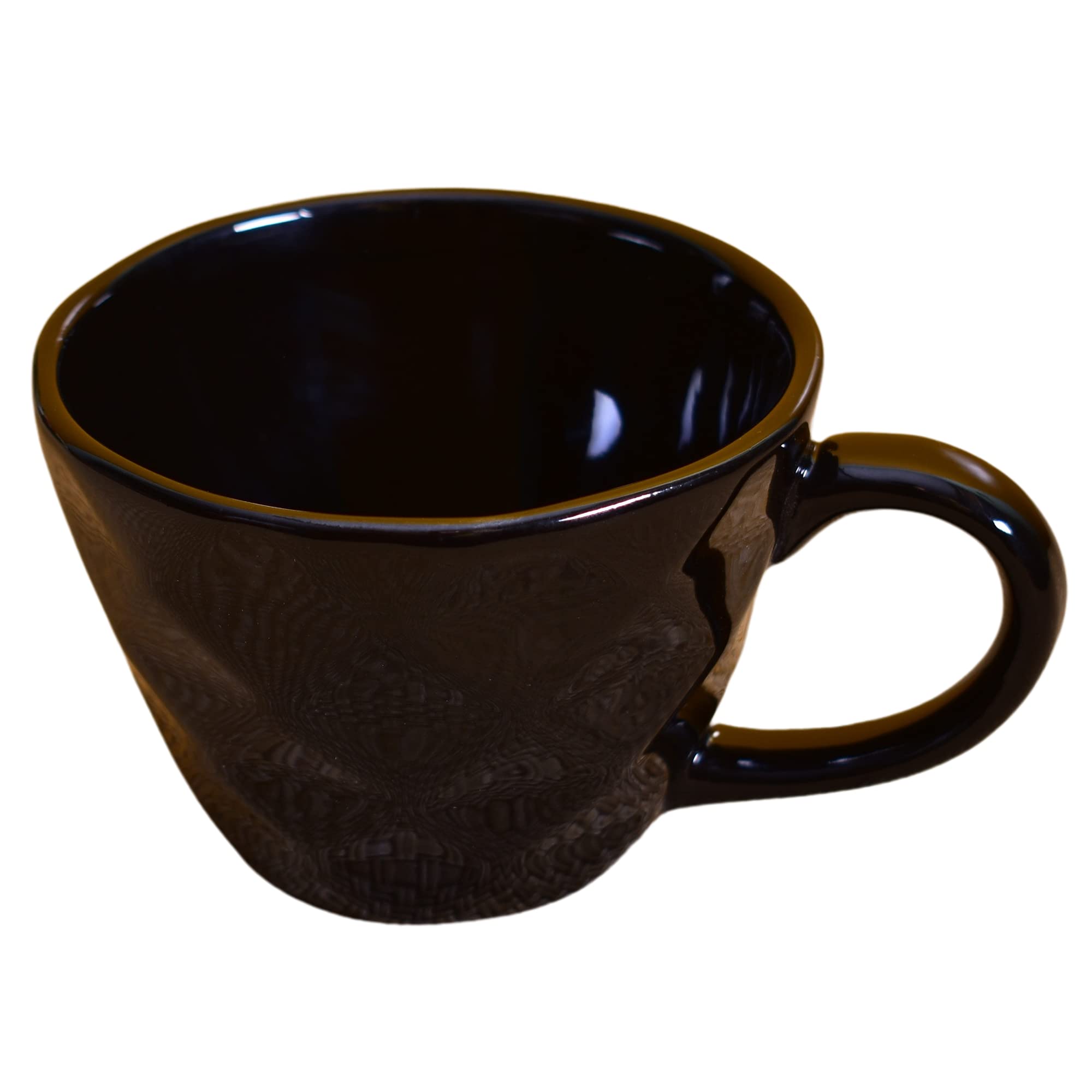 Kunhar Ceramic Diamond Shape Milk Mug, Coffee Mug, Soup Mug - 4 Pieces, Black, 250ml