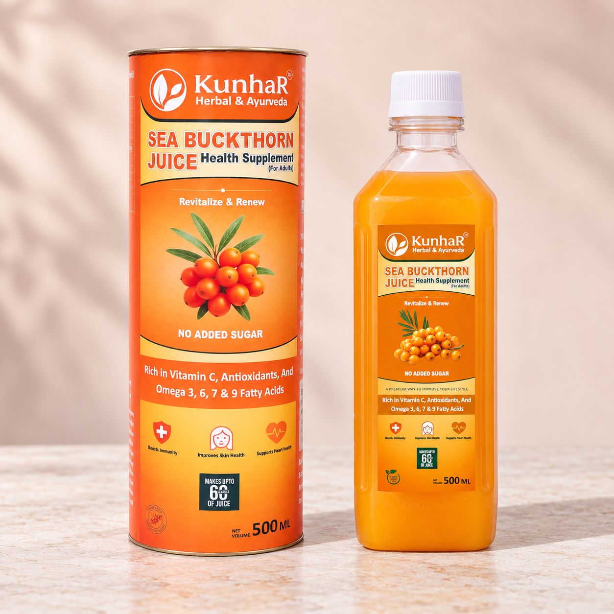 KunhaR Sea Buckthorn Juice | Health Supplement for Adults | No Added Sugar | Rich in Vitamin C, Omega 3, 6, 7 & 9 | Improves Skin & Immunity | 500ml (Pack of 1) - Image 4