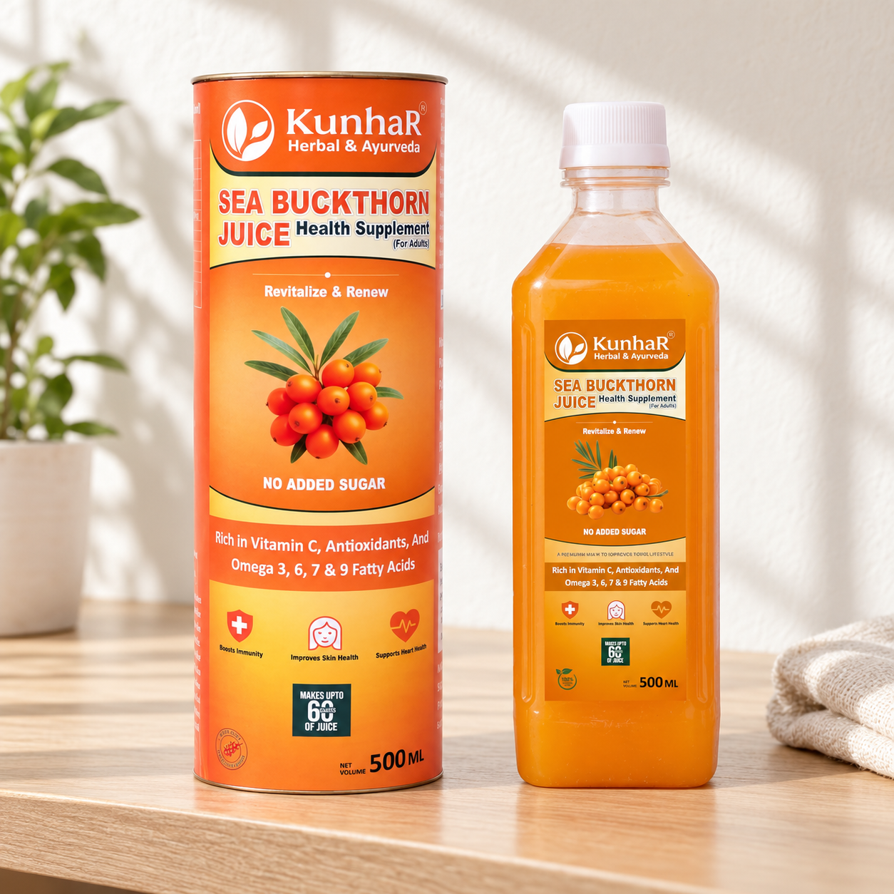 KunhaR Sea Buckthorn Juice | Health Supplement for Adults | No Added Sugar | Rich in Vitamin C, Omega 3, 6, 7 & 9 | Improves Skin & Immunity | 500ml (Pack of 1) - Image 5