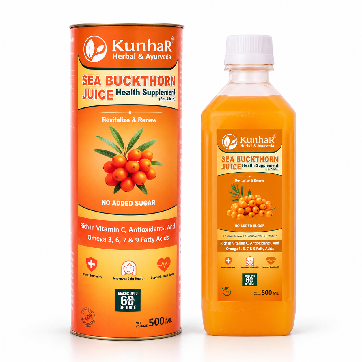 KunhaR Sea Buckthorn Juice | Health Supplement for Adults | No Added Sugar | Rich in Vitamin C, Omega 3, 6, 7 & 9 | Improves Skin & Immunity | 500ml (Pack of 1) - Image 6