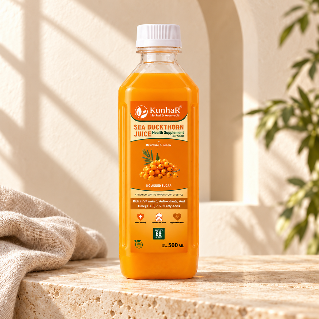 KunhaR Sea Buckthorn Juice | Health Supplement for Adults | No Added Sugar | Rich in Vitamin C, Omega 3, 6, 7 & 9 | Improves Skin & Immunity | 500ml (Pack of 1)