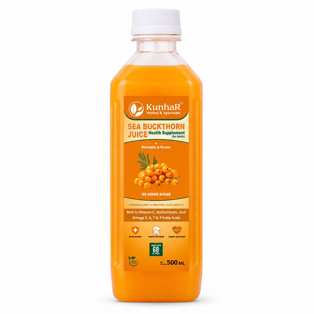 KunhaR Sea Buckthorn Juice | Health Supplement for Adults | No Added Sugar | Rich in Vitamin C, Omega 3, 6, 7 & 9 | Improves Skin & Immunity | 500ml (Pack of 1)