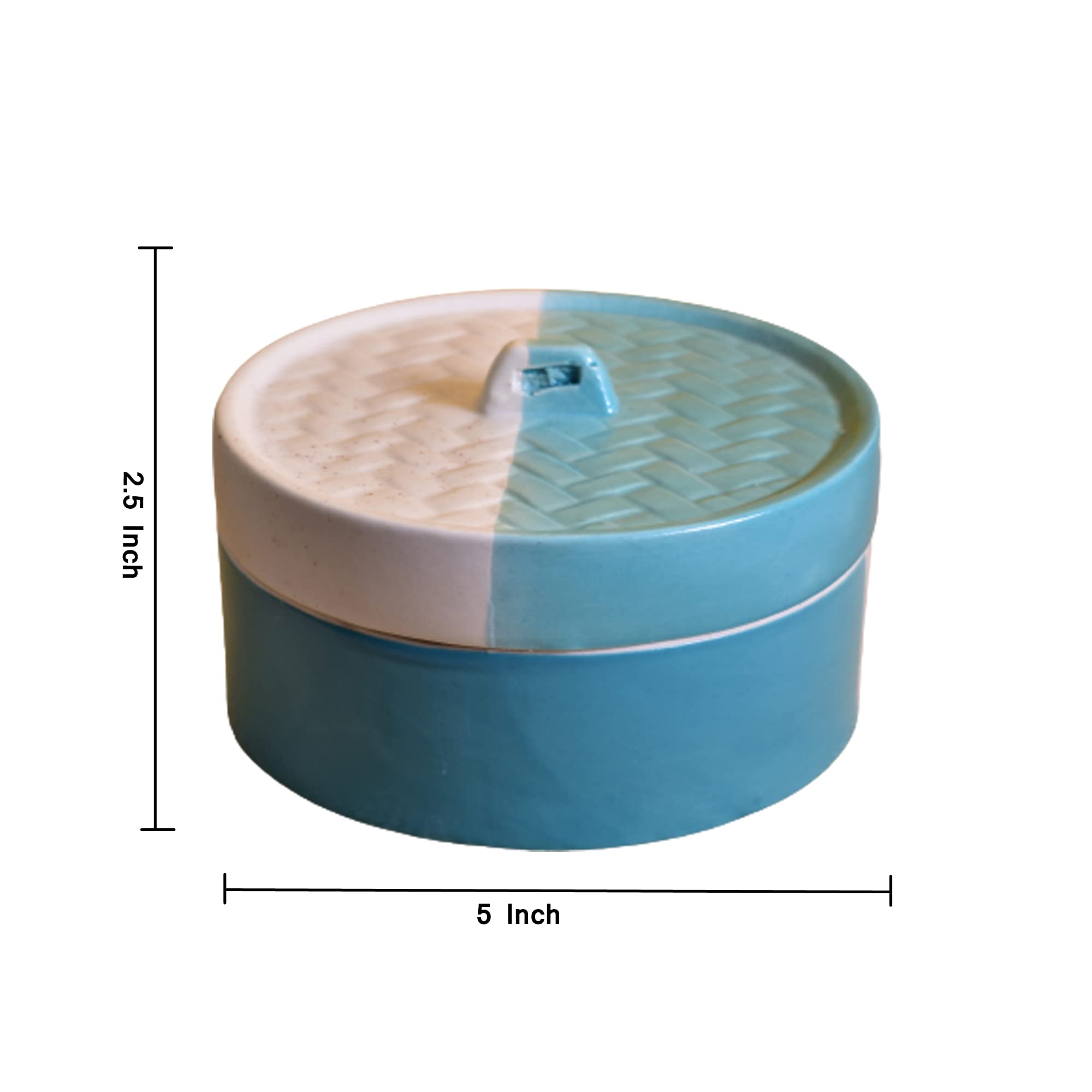 Kunhar Ceramic Donga with Lid, Ceramic Serving Donga, 700 Ml, 1 Piece, White Dusty Blue Matt Finish - Image 2