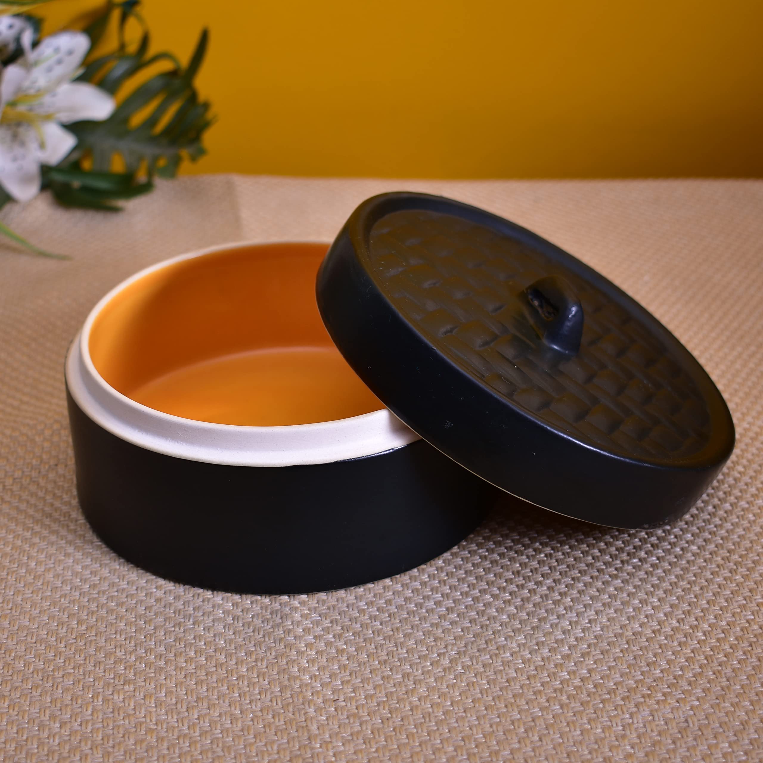 Kunhar Ceramic Donga with Lid, Ceramic Serving Donga, 700 Ml, 1 Piece, Black Matt Finish - Image 2