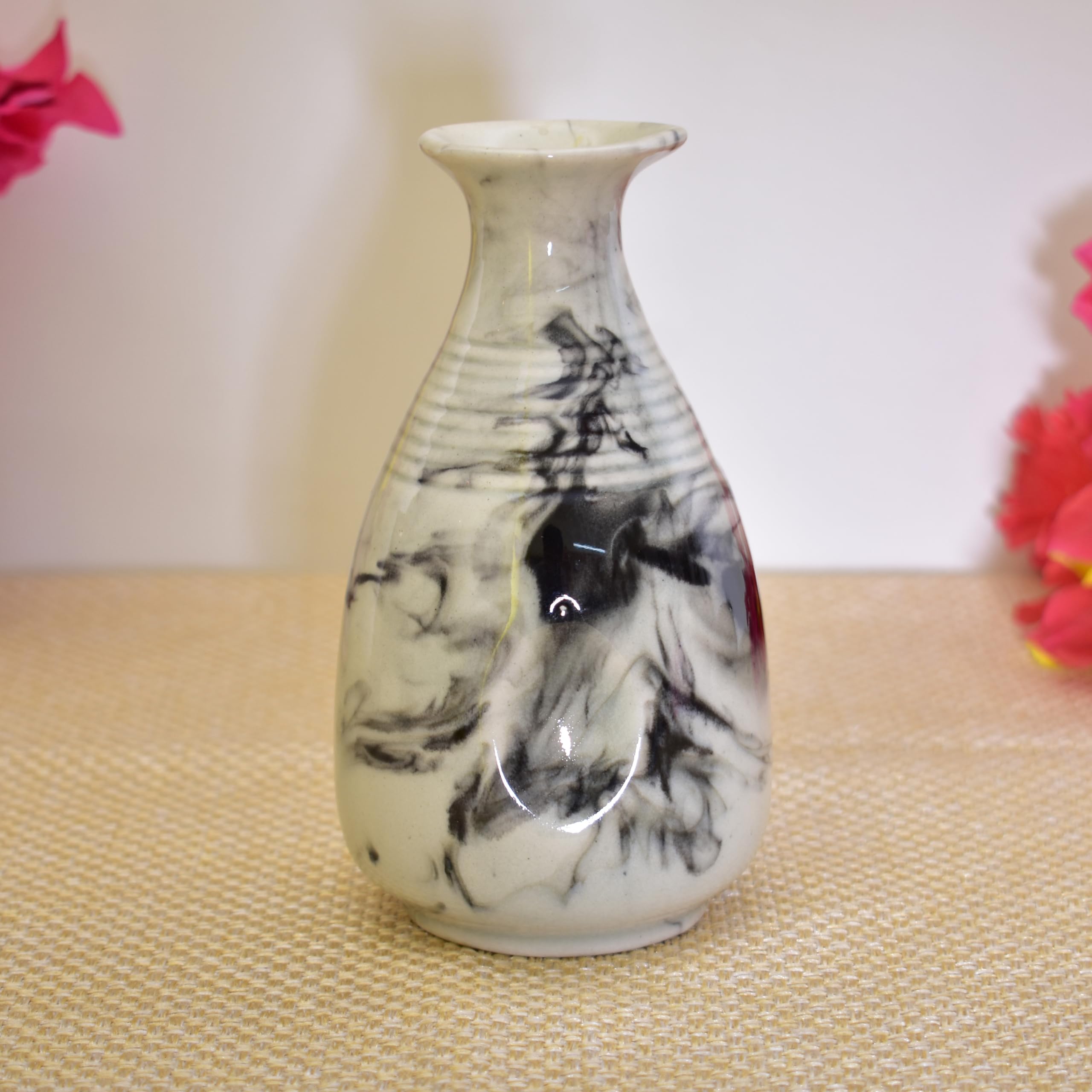 KunhaR Handmade Ceramic Tequila & Whiskey Decanter Set (300 Ml) with 6 Shot Glasses, White Black — product view 2