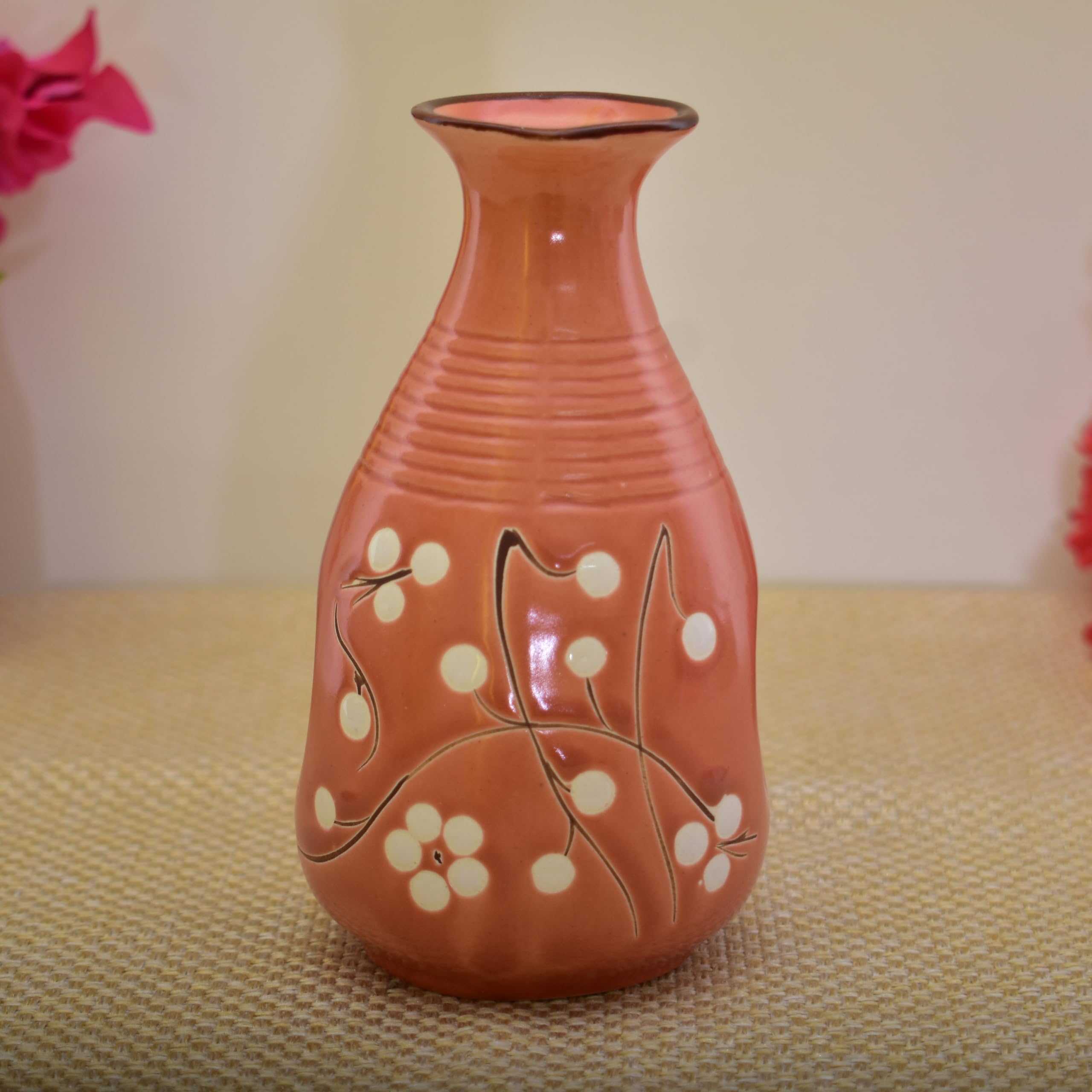 KunhaR Handmade Ceramic Tequila & Whiskey Decanter Set (300 Ml) with 6 Shot Glasses, Peach - Image 3