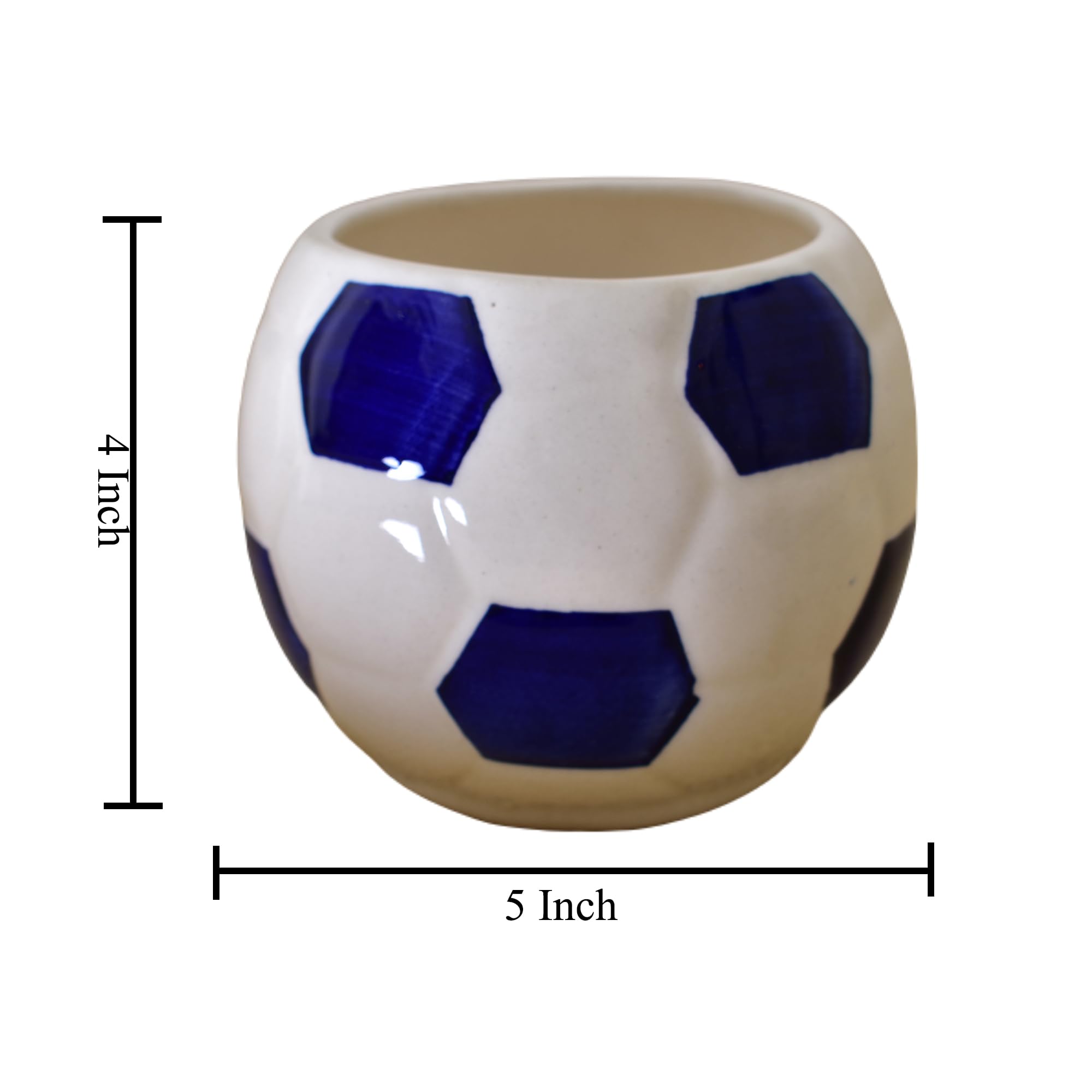 Kunhar Ceramic Football Planter, Football Shape Flower Pot, Without Plant, White Blue - Image 6