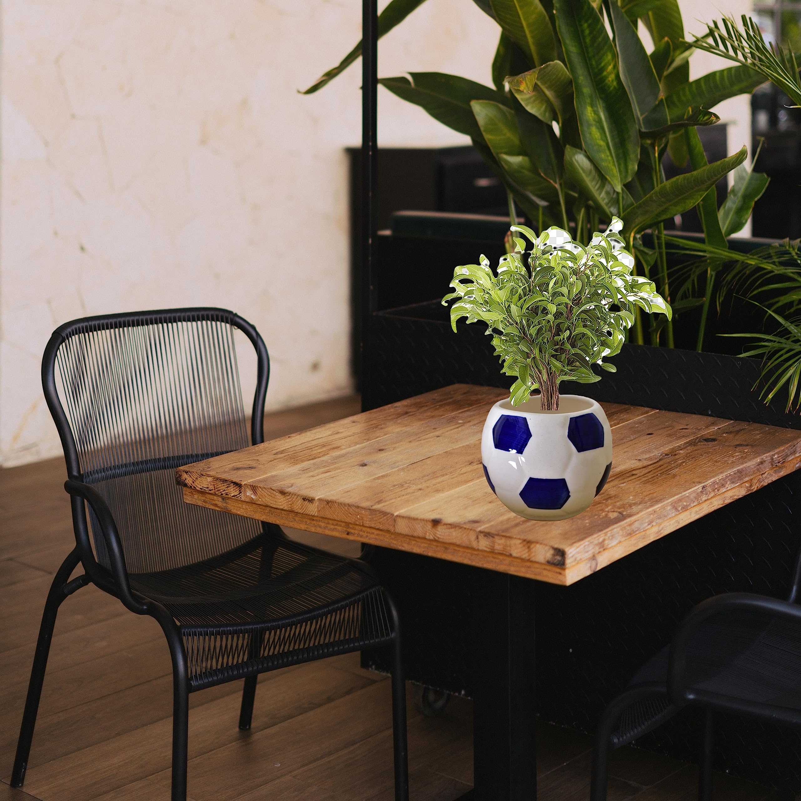 Kunhar Ceramic Football Planter, Football Shape Flower Pot, Without Plant, White Blue - Image 7