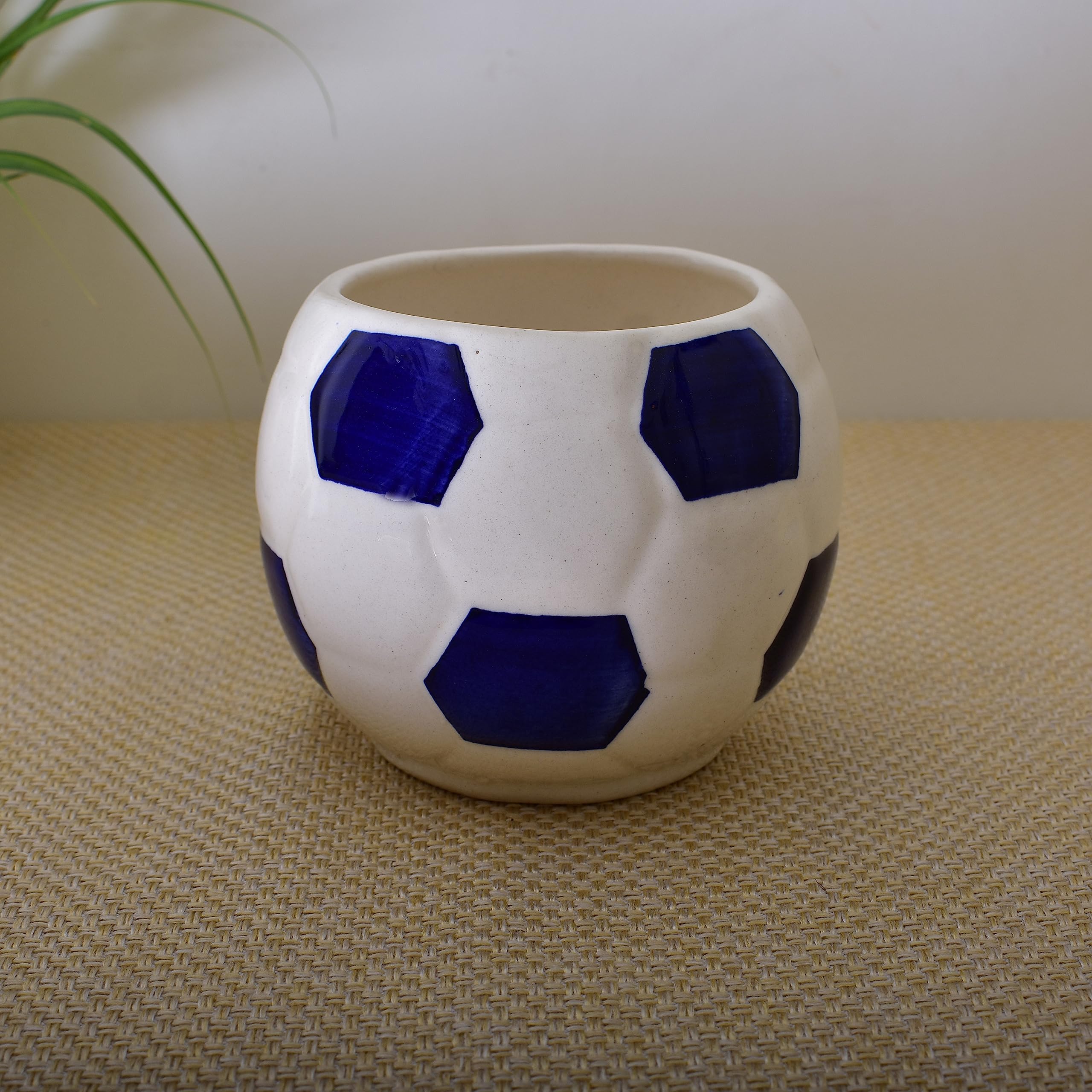 Kunhar Ceramic Football Planter, Football Shape Flower Pot, Without Plant, White Blue - Image 8