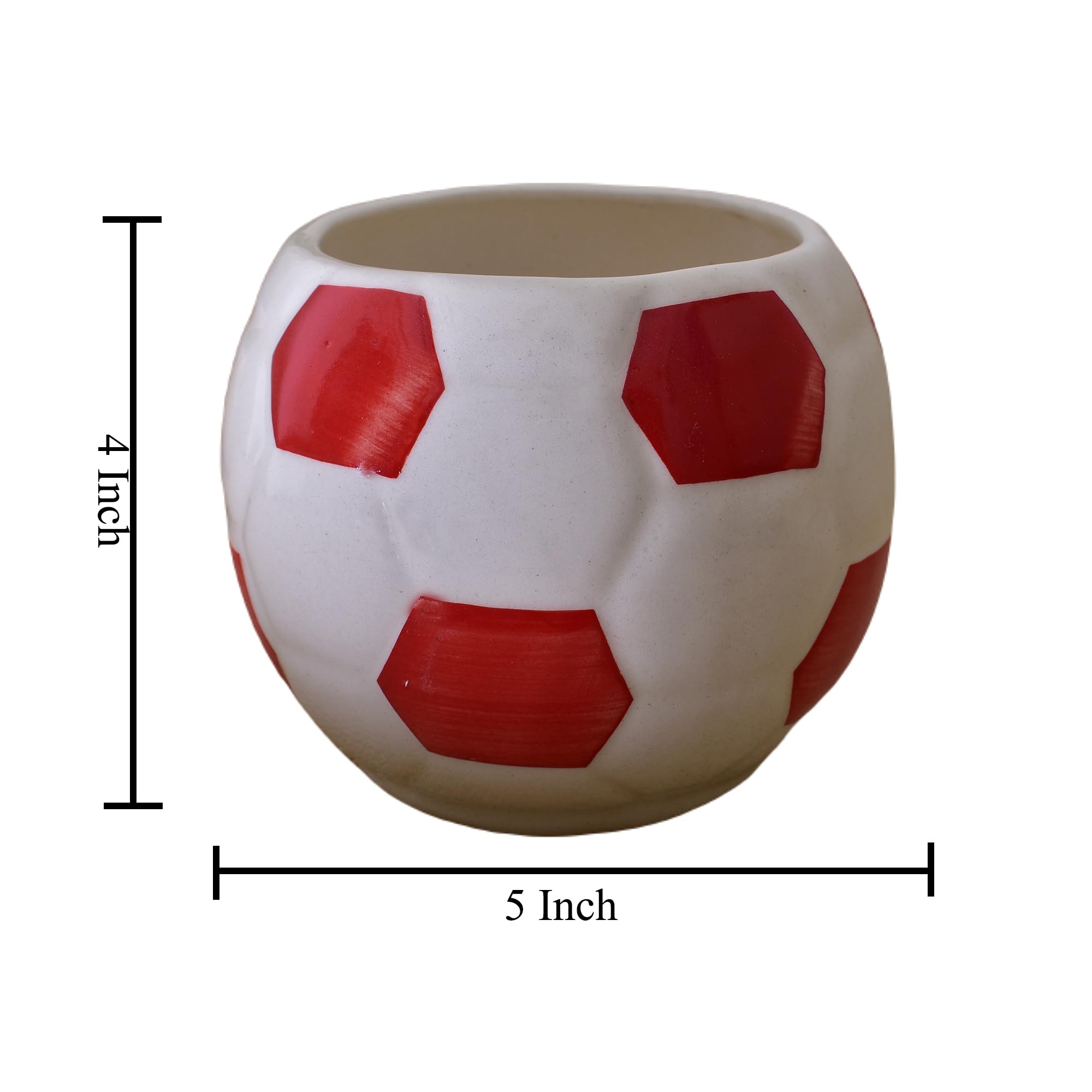 Kunhar Ceramic Football Planter, Football Shape Flower Pot, Without Plant, White Red - Image 7