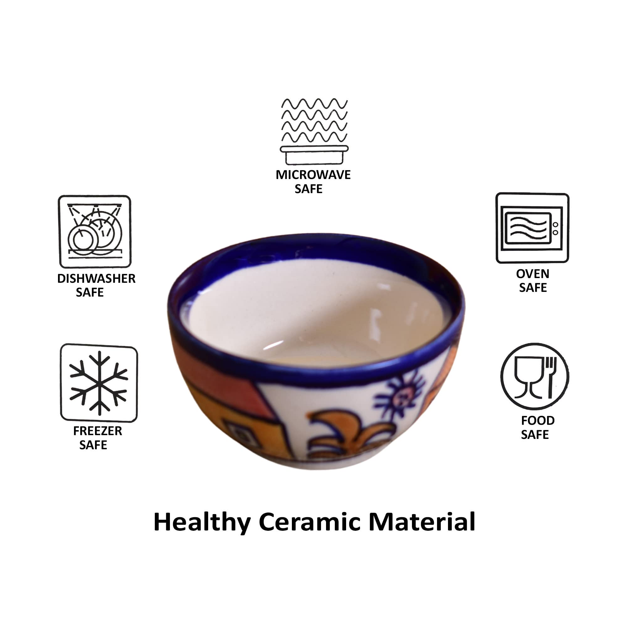 Kunhar Ceramic Dessert Bowls - 150 Ml, 4 Pieces, Hut Painting Multicolor - Image 4
