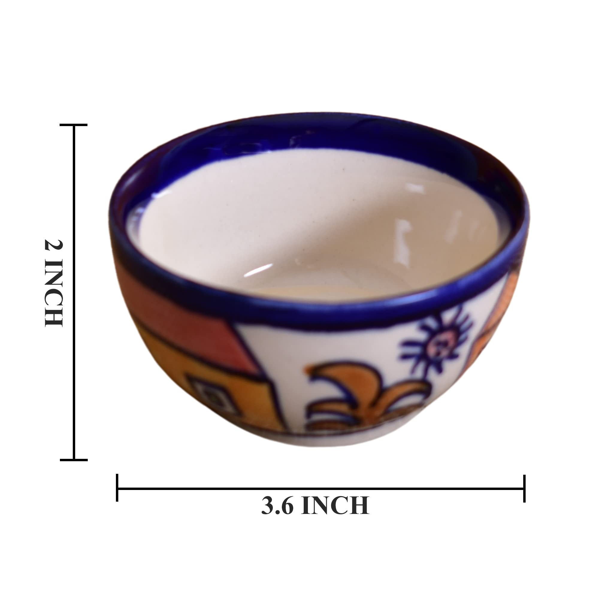 Kunhar Ceramic Dessert Bowls - 150 Ml, 6 Pieces, Hut Painting Multicolor - Image 2