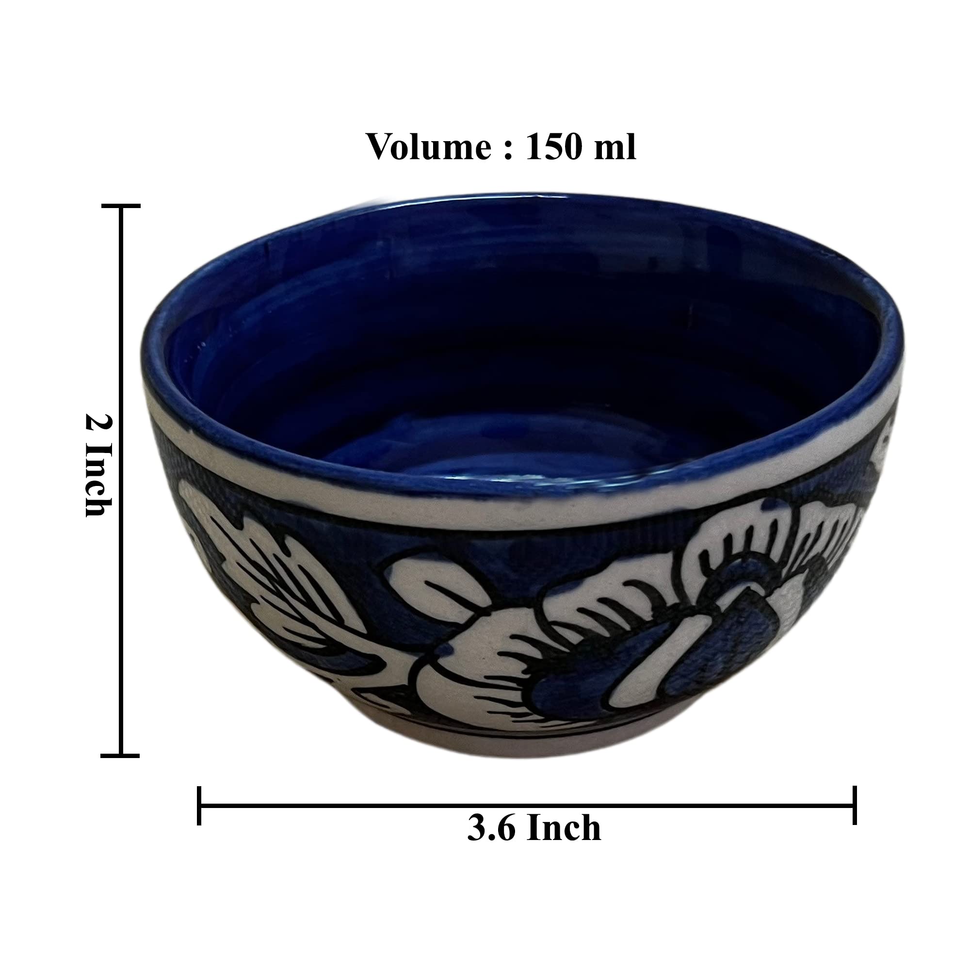 Kunhar Ceramic Blue Mugal Painted Dessert Bowls - 150 Ml, 6 Pieces, Blue Mugal - Image 2