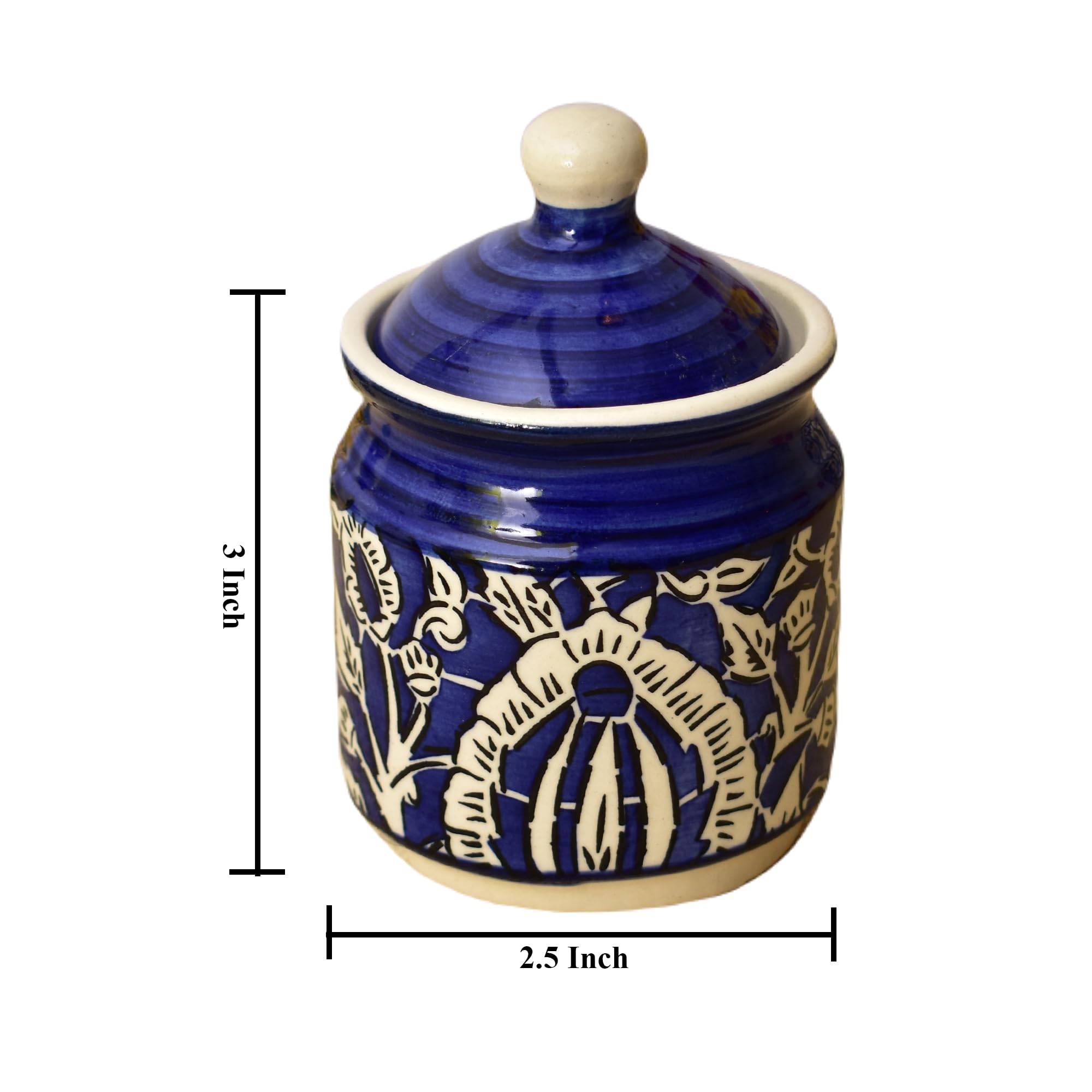 Kunhar Ceramic Multipurpose Jar, Pickle Jars - 200 Ml, 2 Pieces, Blue Mugal Print - Image 2