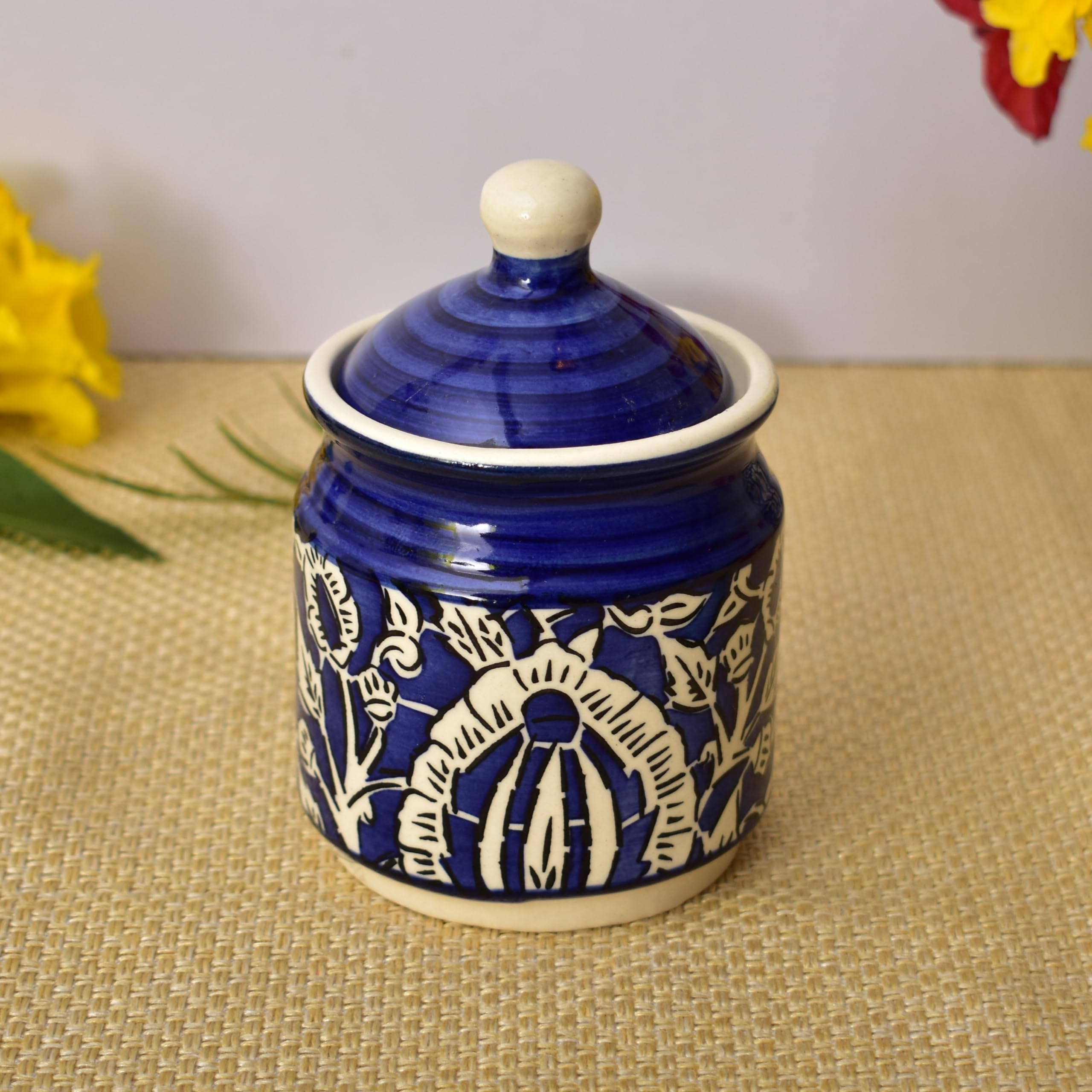 Kunhar Ceramic Multipurpose Jar, Pickle Jars - 200 Ml, 2 Pieces, Blue Mugal Print - Image 5