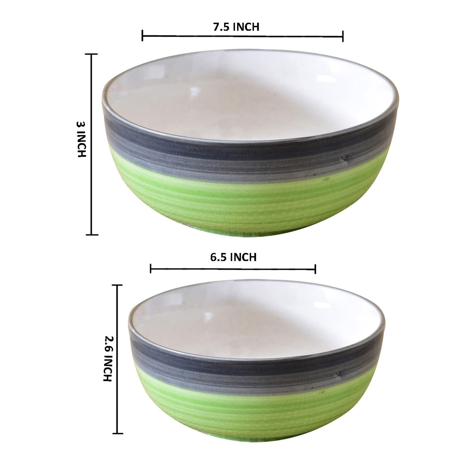 Kunhar Ceramic Mixing Bowls - 1500 ML and 800 ML, 2 Pieces, Green Grey - Image 2