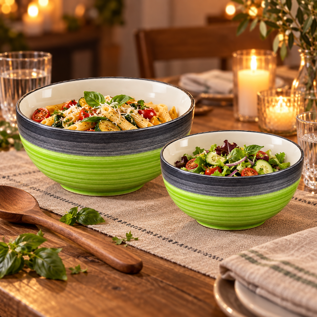 KunhaR Ceramic Mixing Bowl Set, 1500 ml & 800 ml, Green Grey | Set of 2 Nesting Bowls for Mixing, Serving, Salad, Pasta, Snacks & Kitchen Prep - Image 5