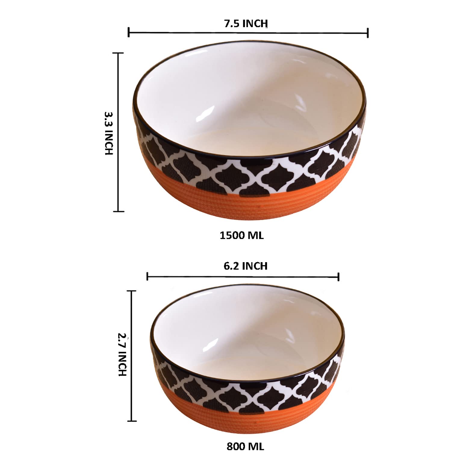 Kunhar Ceramic Mixing Bowls - 1500 ML and 800 ML, 2 Pieces, Red Chidi - Image 2
