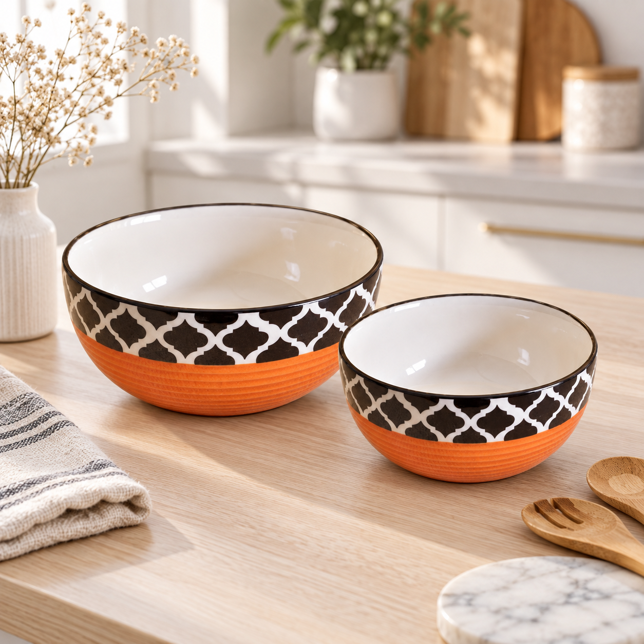 KunhaR Ceramic Mixing Bowl Set, 1500 ml & 800 ml, Red Chidi | Set of 2 Nesting Bowls for Mixing, Serving, Salad, Pasta, Snacks & Kitchen Prep - Image 2