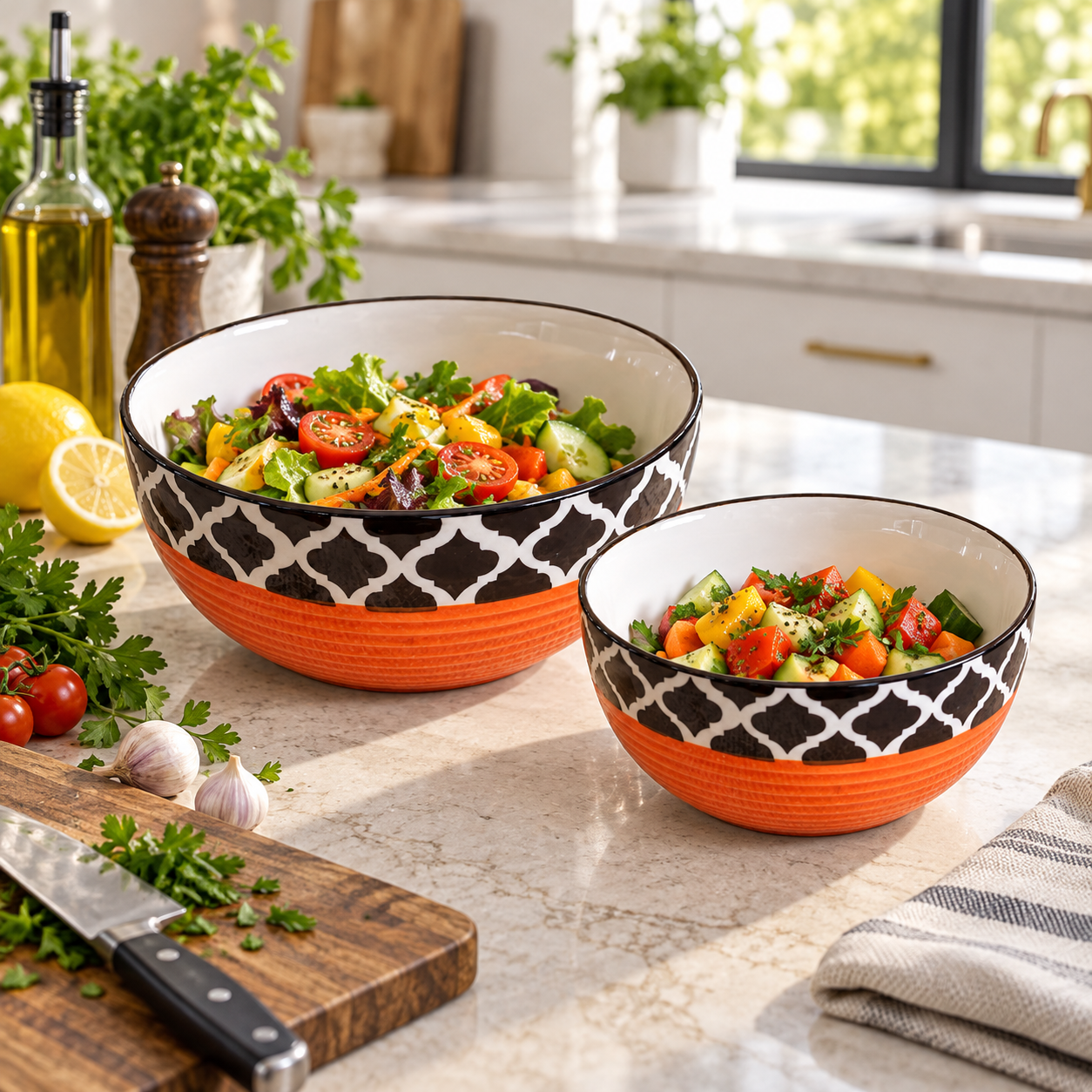 KunhaR Ceramic Mixing Bowl Set, 1500 ml & 800 ml, Red Chidi | Set of 2 Nesting Bowls for Mixing, Serving, Salad, Pasta, Snacks & Kitchen Prep - Image 3