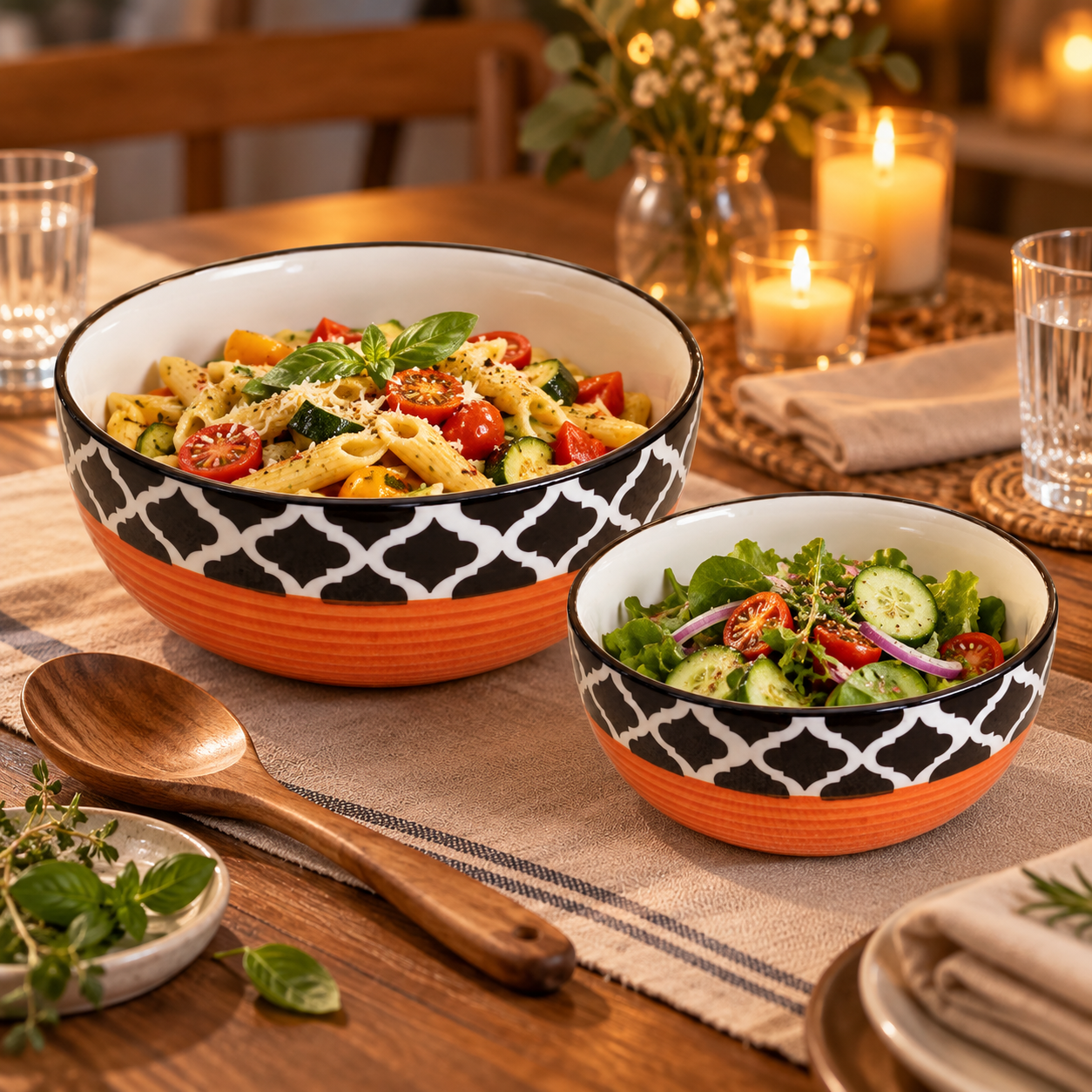 KunhaR Ceramic Mixing Bowl Set, 1500 ml & 800 ml, Red Chidi | Set of 2 Nesting Bowls for Mixing, Serving, Salad, Pasta, Snacks & Kitchen Prep - Image 4