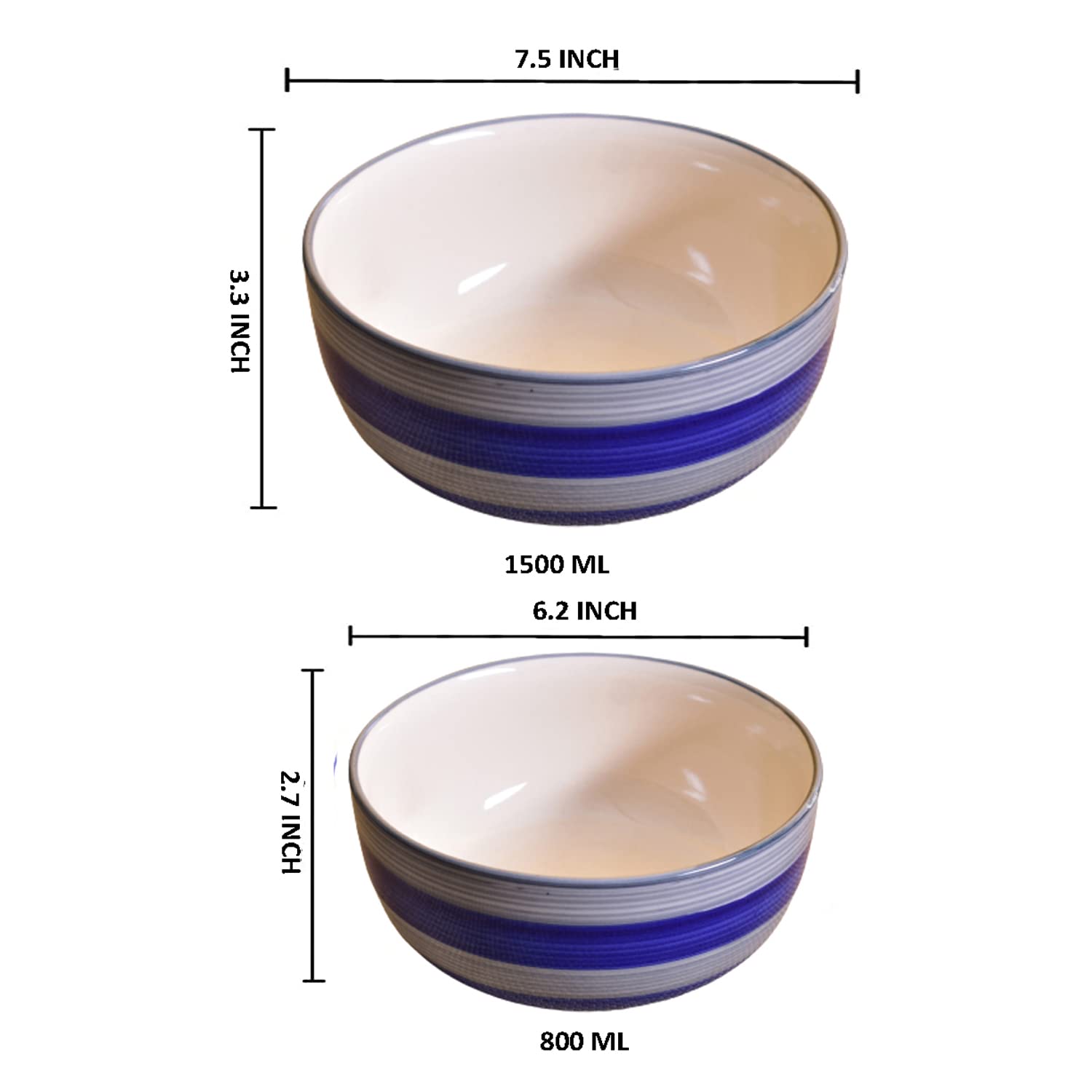 Kunhar Ceramic Mixing Bowls - 1500 ML and 800 ML, 2 Pieces, Monsoon - Image 2