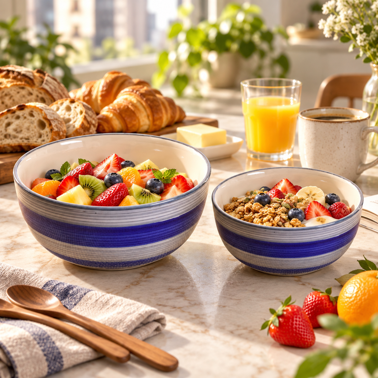 KunhaR Ceramic Mixing Bowl Set, 1500 ml & 800 ml, Monsoon | Set of 2 Nesting Bowls for Mixing, Serving, Salad, Pasta, Snacks & Kitchen Prep - Image 3