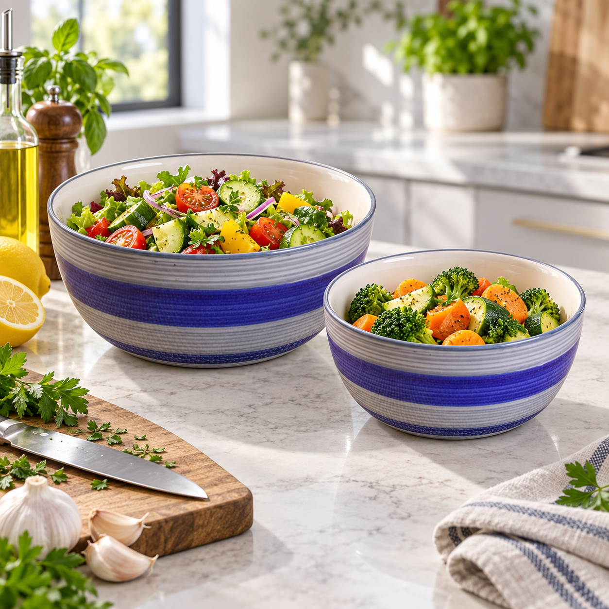 KunhaR Ceramic Mixing Bowl Set, 1500 ml & 800 ml, Monsoon | Set of 2 Nesting Bowls for Mixing, Serving, Salad, Pasta, Snacks & Kitchen Prep - Image 4