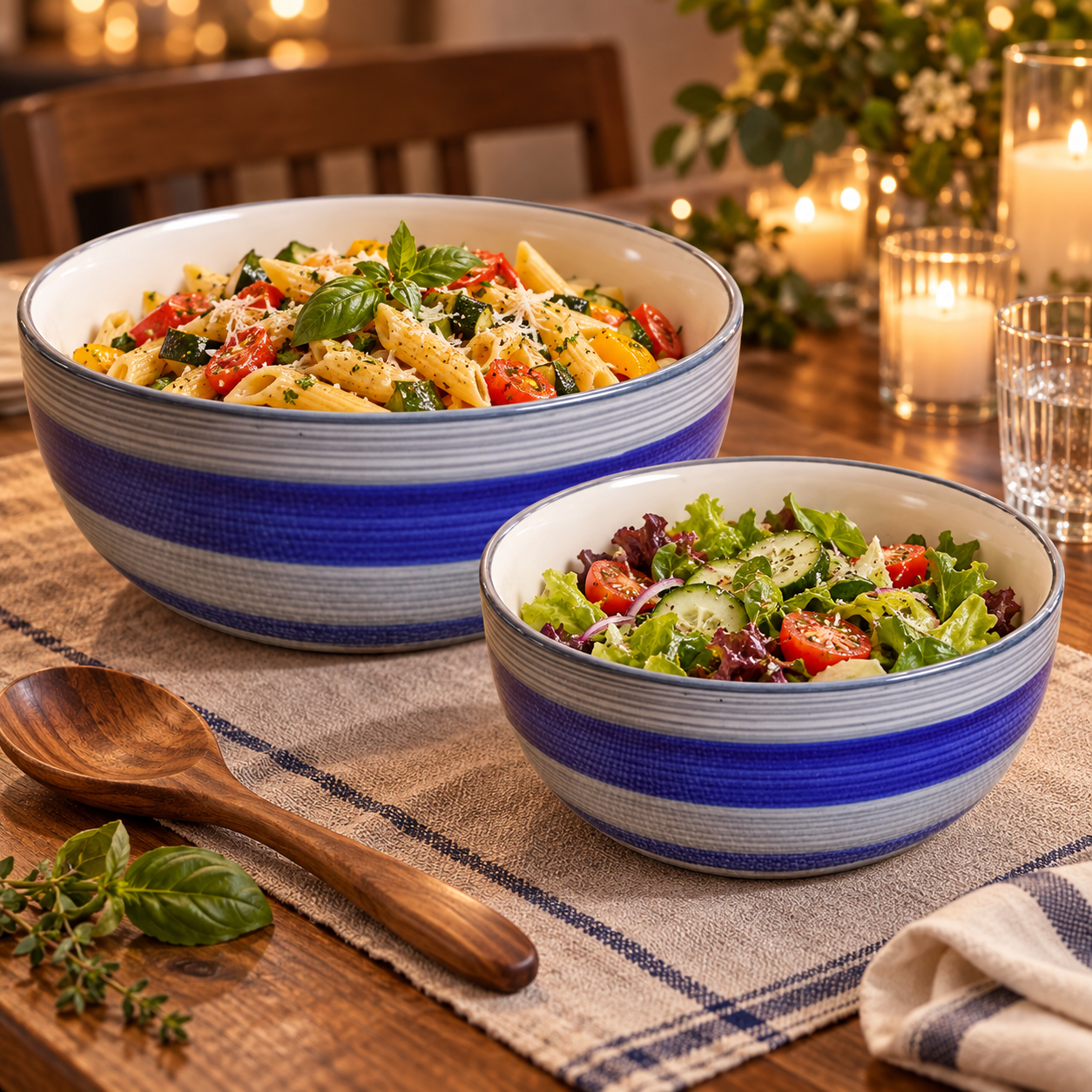 KunhaR Ceramic Mixing Bowl Set, 1500 ml & 800 ml, Monsoon | Set of 2 Nesting Bowls for Mixing, Serving, Salad, Pasta, Snacks & Kitchen Prep - Image 5
