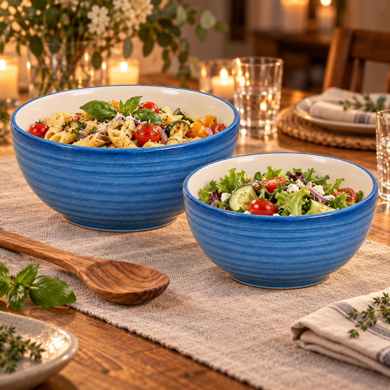 KunhaR Ceramic Mixing Bowl Set, 1500 ml & 800 ml, Crystal Blue | Set of 2 Nesting Bowls for Mixing, Serving, Salad, Pasta, Snacks & Kitchen Prep - Image 3