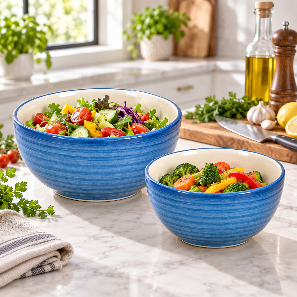 KunhaR Ceramic Mixing Bowl Set, 1500 ml & 800 ml, Crystal Blue | Set of 2 Nesting Bowls for Mixing, Serving, Salad, Pasta, Snacks & Kitchen Prep - Image 5